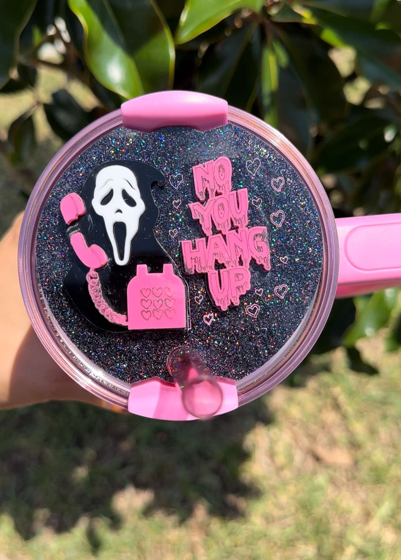 Spooky Tumbler H2.0 Cup Topper | Fits 40oz | 30oz | 20oz Tumblers | "No You Hang Up" Scream Design | Tumbler Cup Accessories