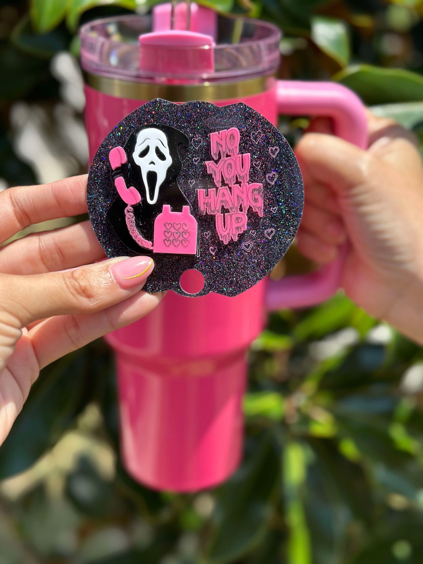 Spooky Tumbler H2.0 Cup Topper | Fits 40oz | 30oz | 20oz Tumblers | "No You Hang Up" Scream Design | Tumbler Cup Accessories