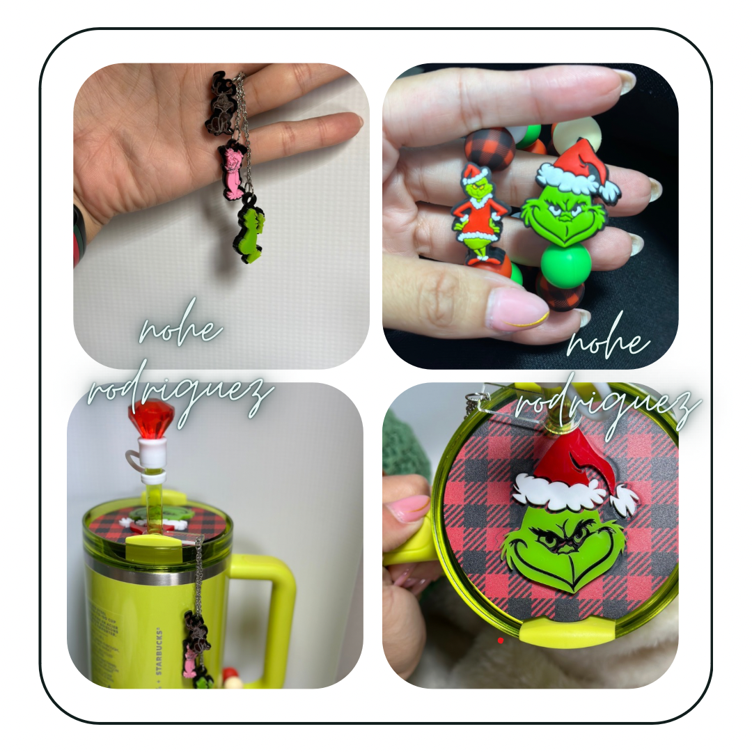Pink Christmas Green Monster Tumbler Accessory separate or set
