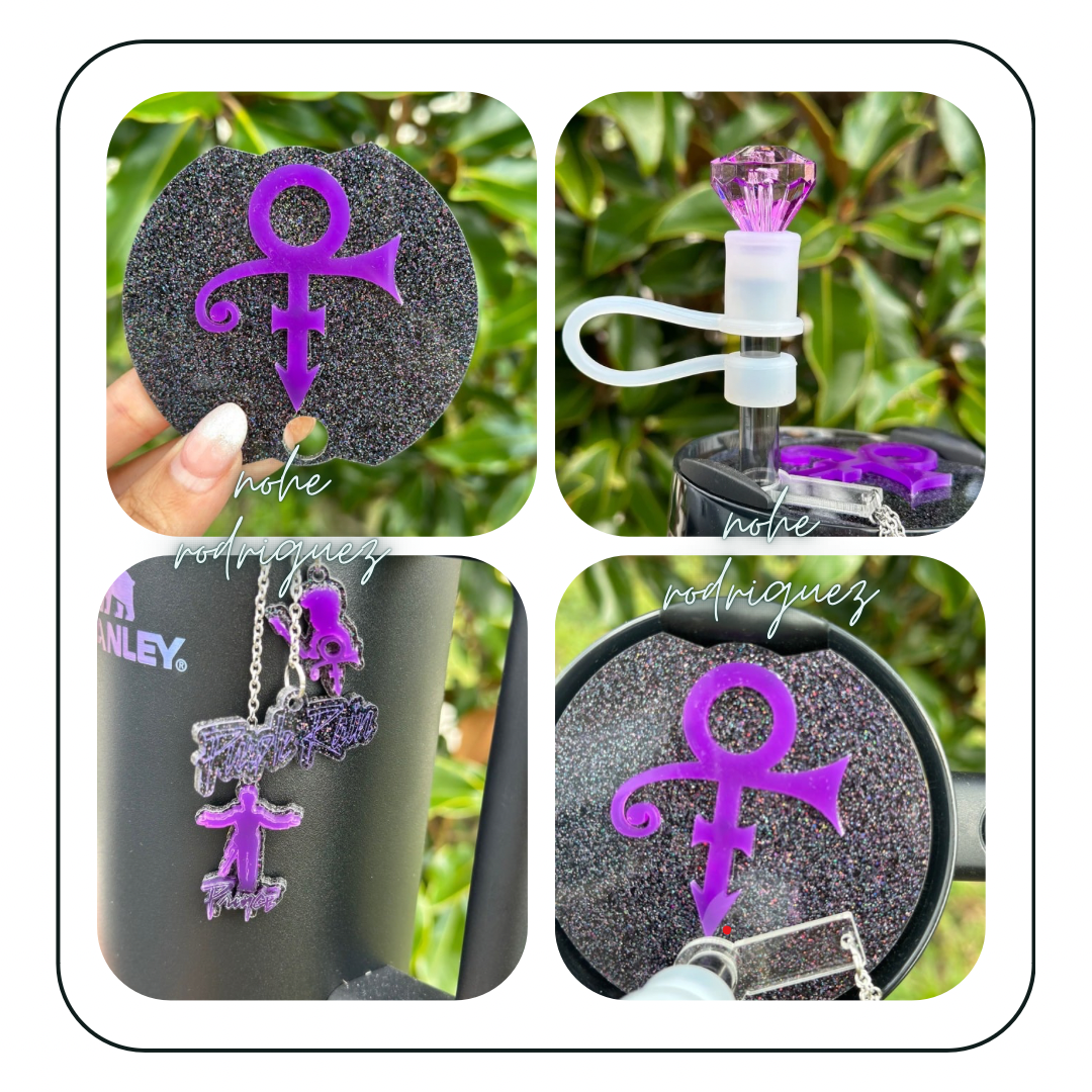 Purple & black Love symbol name plate and charms set tumbler name plate Tumbler Stanley Name plate, tumbler cup topper tumbler Accessories