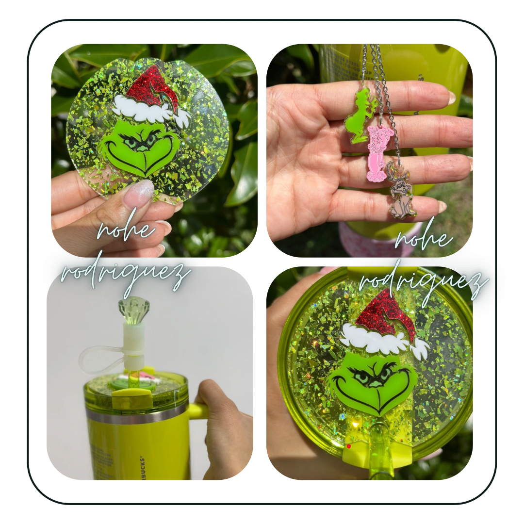 Pink Christmas Green Monster Tumbler Accessory separate or set