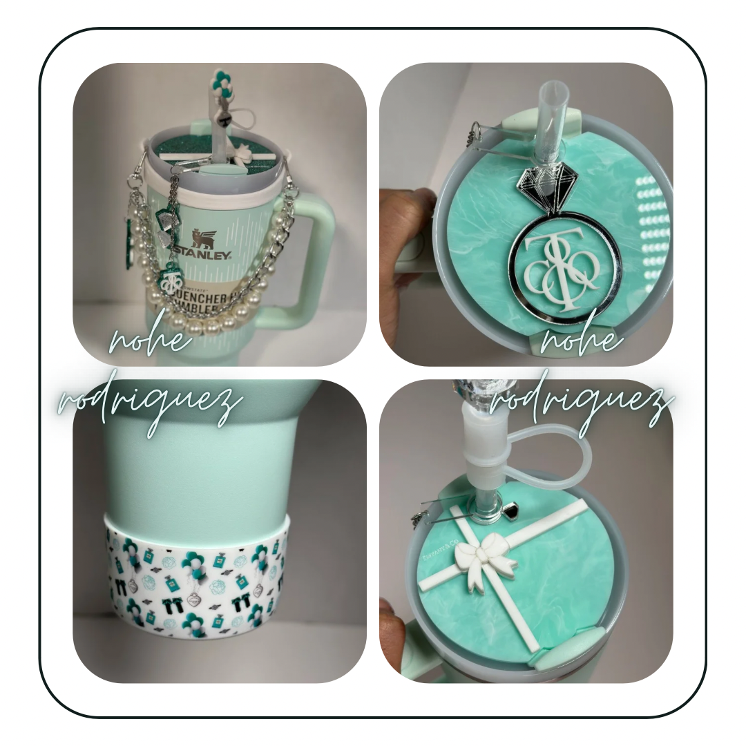Breakfast Blue bow topper Tumbler Name Tag H2.0 Tumbler Topper Tumbler custom Tumbler Tag Topper Teal bow White Bow Topper bow accessories