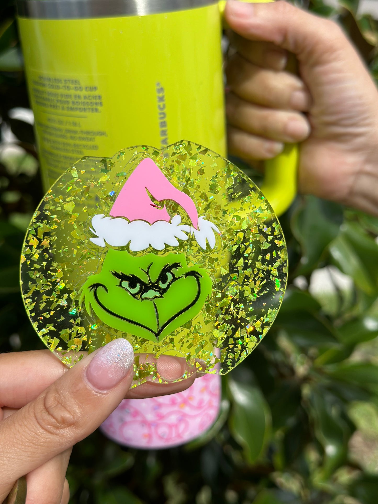 Pink Christmas Green Monster Tumbler Accessory separate or set