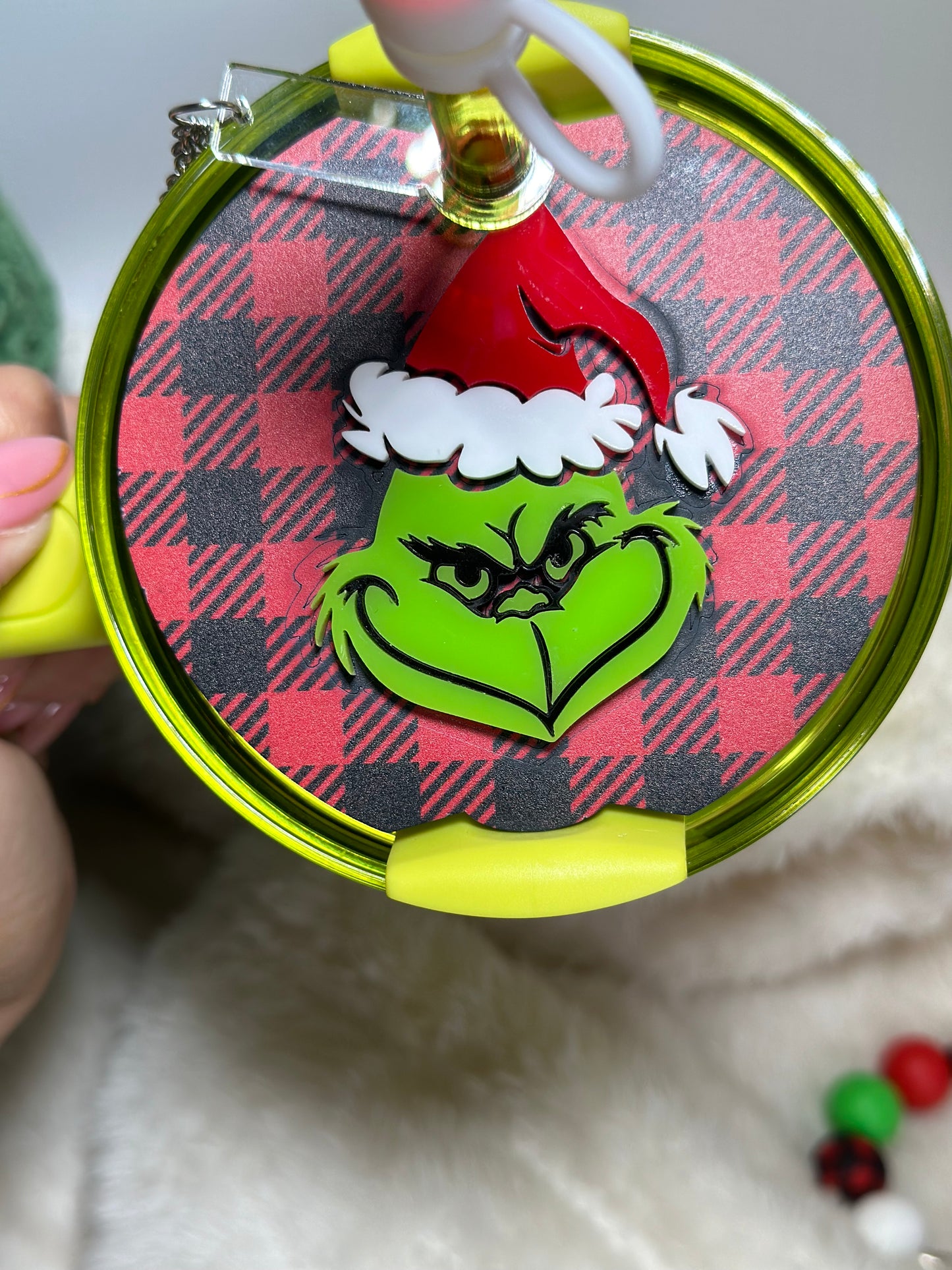 Pink Christmas Green Monster Tumbler Accessory separate or set