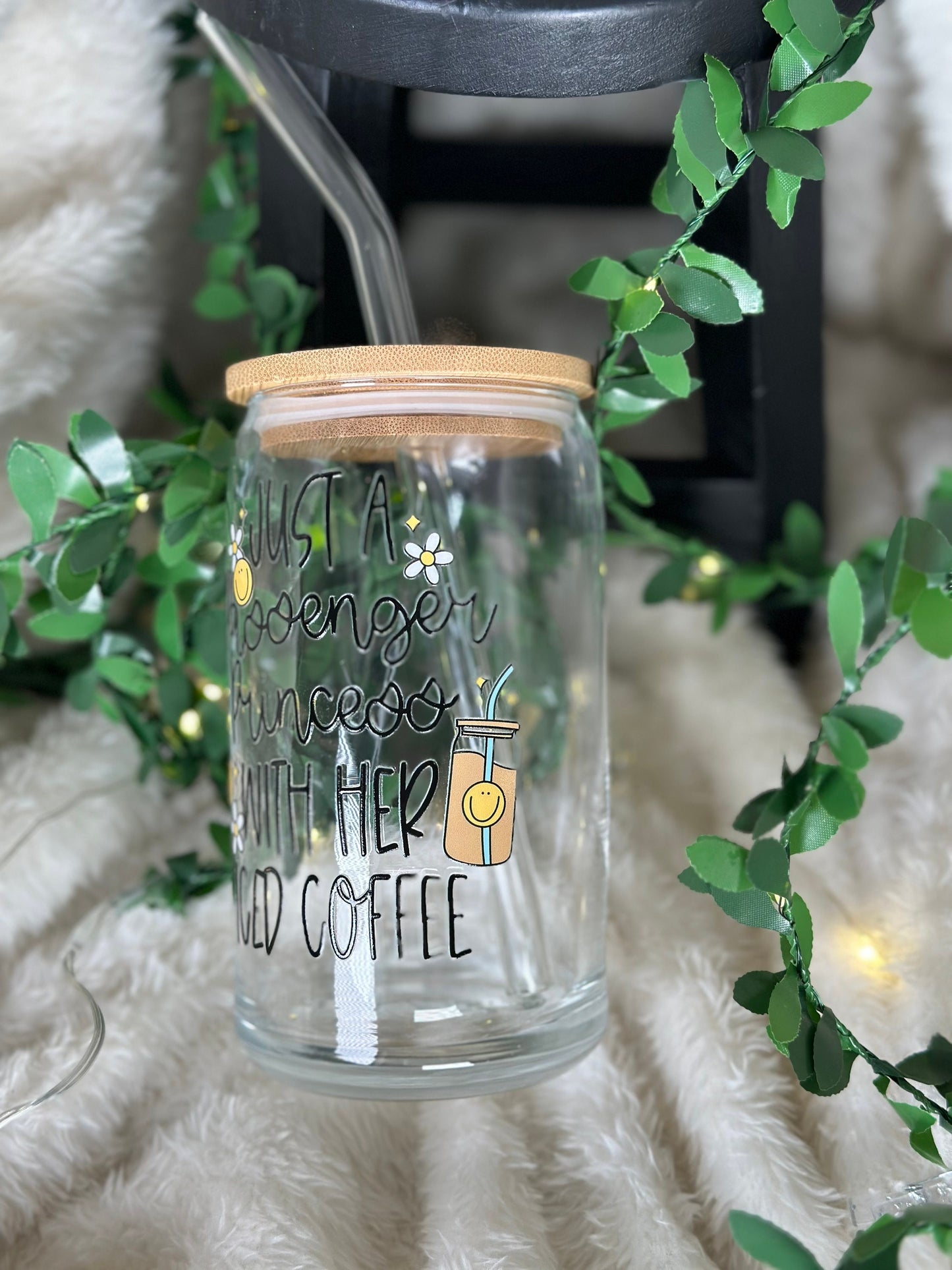 Passenger Princess luxe Iced Coffee Glass 16oz Caffeine Queen Ice Coffee Queen Princess gift coffee lover gift Retro Cute Gifts For Her