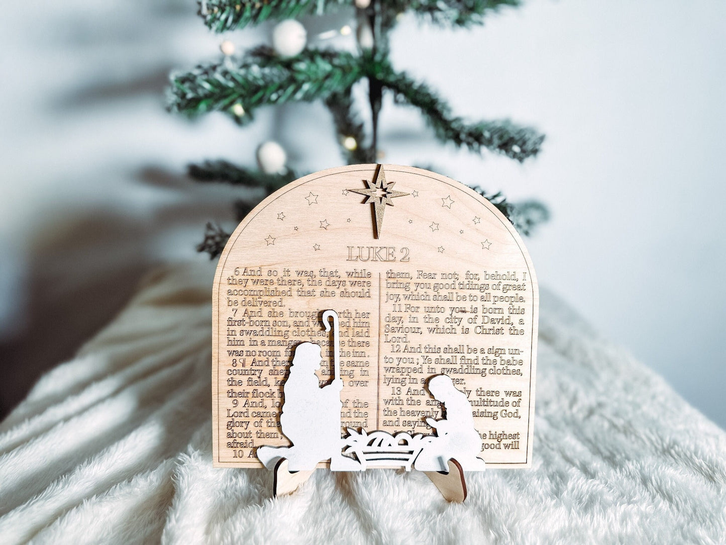 Luke 2 Scripture Christmas Ornament Shelf Sitter Wooden Nativity Home Decor Easel Handmade Wooden Nativity Luke 2 Home decor Christian Gift
