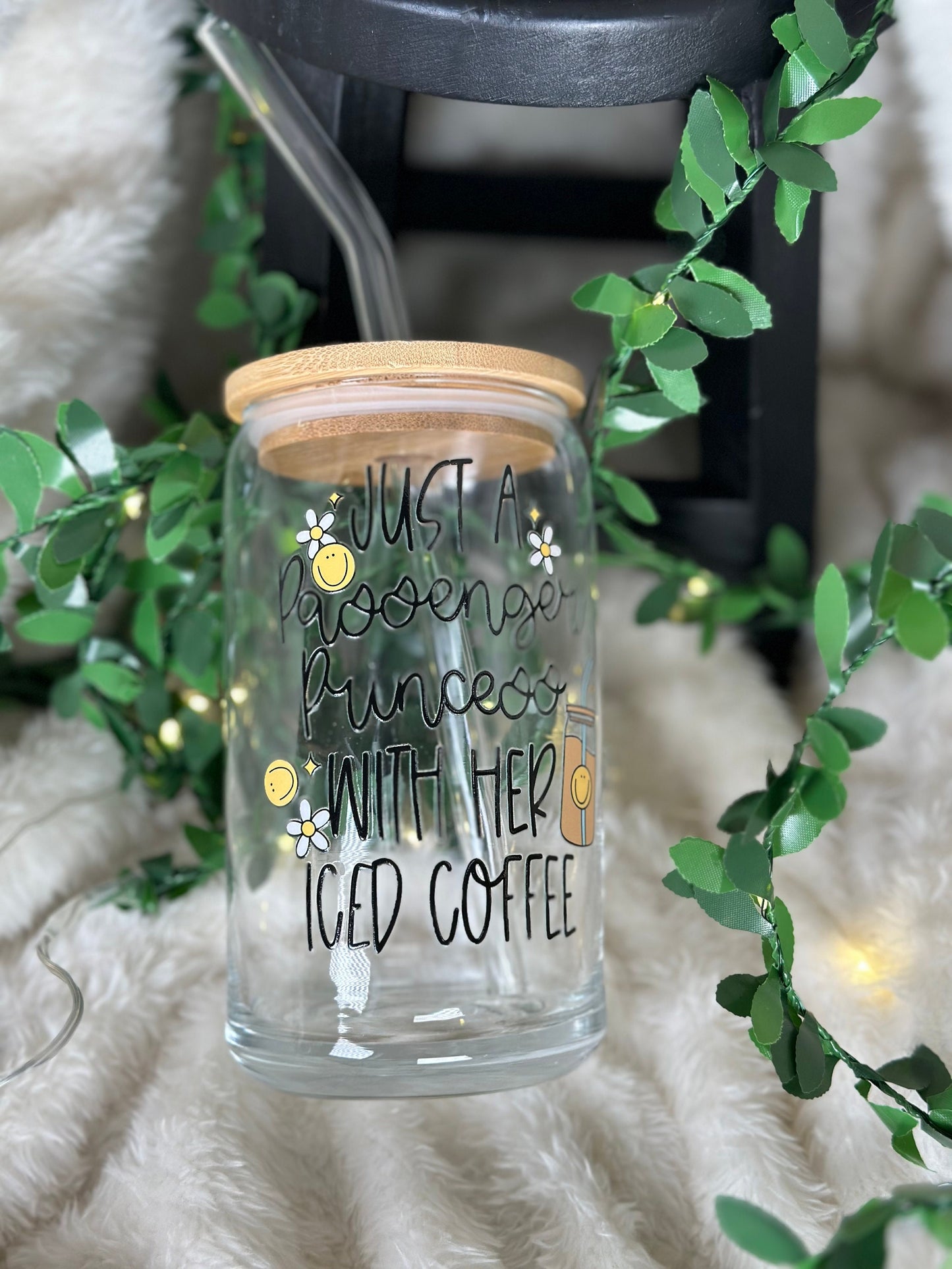 Passenger Princess luxe Iced Coffee Glass 16oz Caffeine Queen Ice Coffee Queen Princess gift coffee lover gift Retro Cute Gifts For Her
