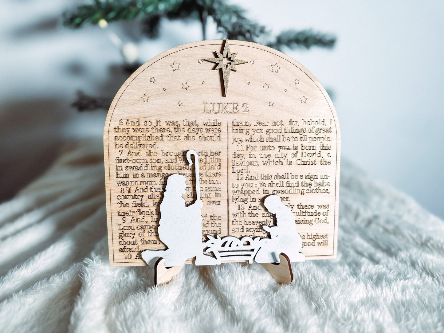 Luke 2 Scripture Christmas Ornament Shelf Sitter Wooden Nativity Home Decor Easel Handmade Wooden Nativity Luke 2 Home decor Christian Gift