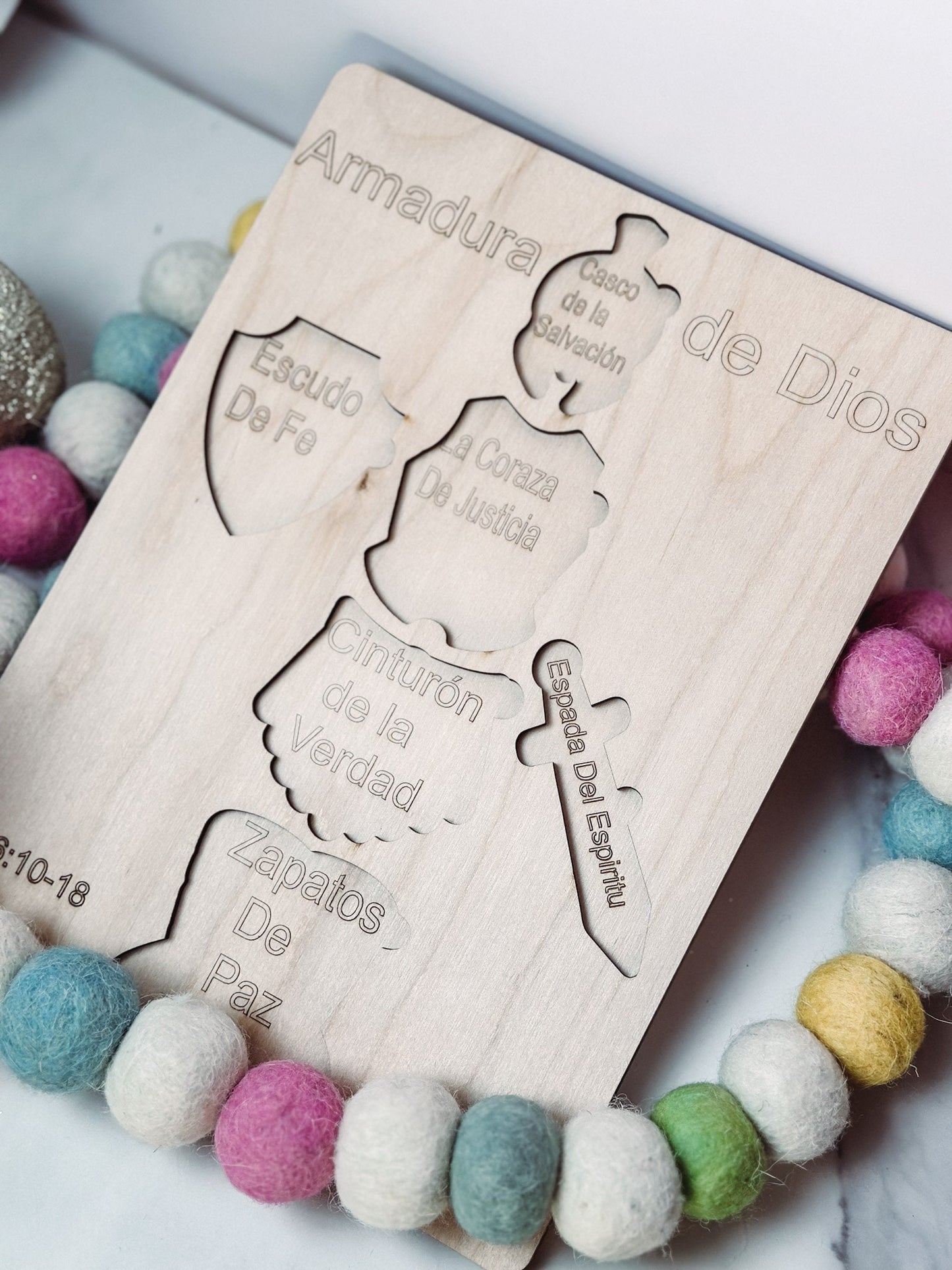 Rompecabezas de Madera Armadura de Dios Rompecabezas Bíblico Efesios 6:10-18 Herramienta de Aprendizaje ninos Bíblico de Madera para ninos