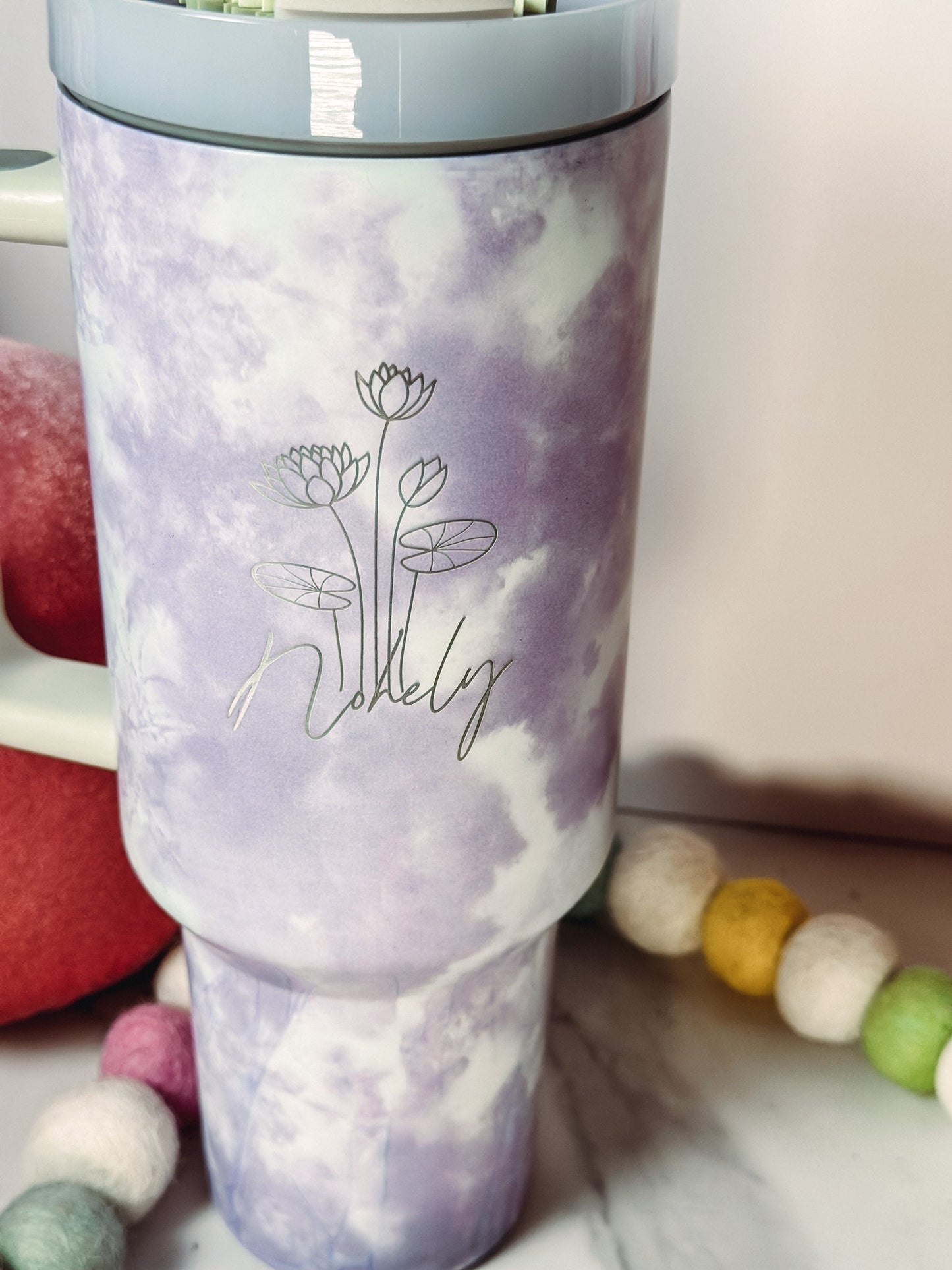 Personalized 40oz Tumbler w Handle Lid and Straw Stainless Steel Engraved Tumbler Personalized Gift for Her Stainless Steel Engraved Tumbler