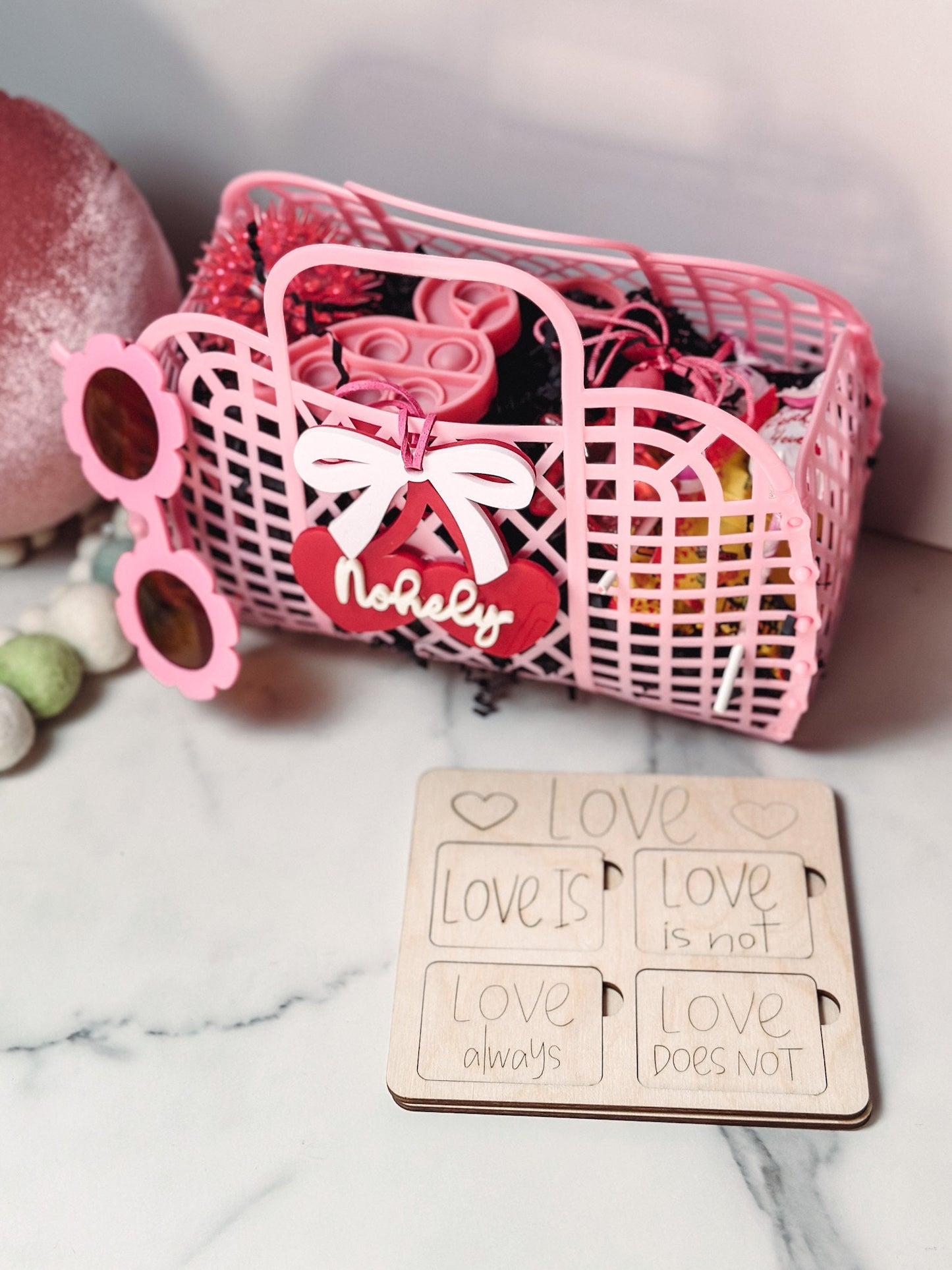 Love Basket Valentines Day Bag Medium  Jelly Tote Trendy Retro Basket Valentine day Filled Jelly Purse Gift for my daugther 5th birthday