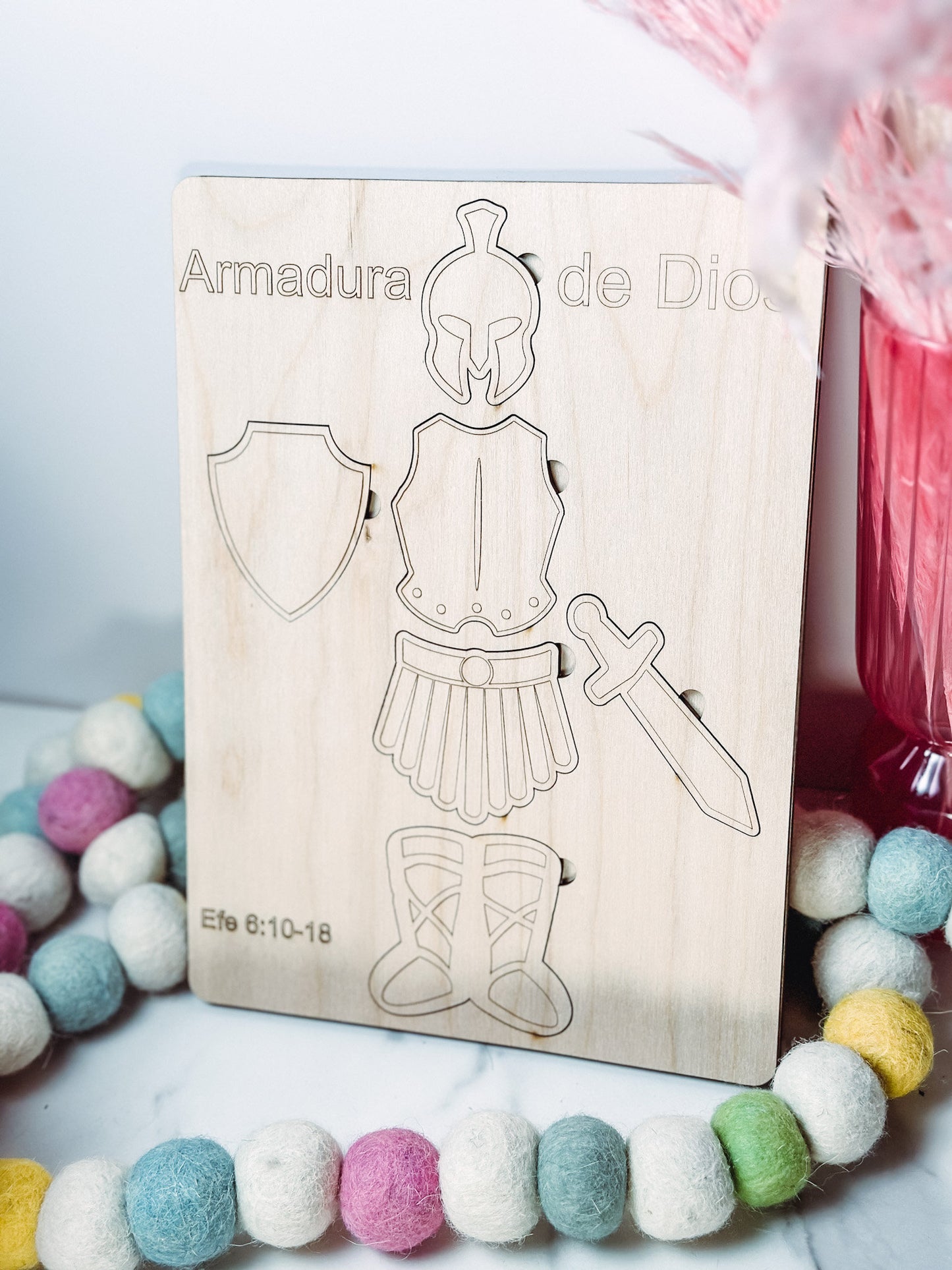 Rompecabezas de Madera Armadura de Dios Rompecabezas Bíblico Efesios 6:10-18 Herramienta de Aprendizaje ninos Bíblico de Madera para ninos