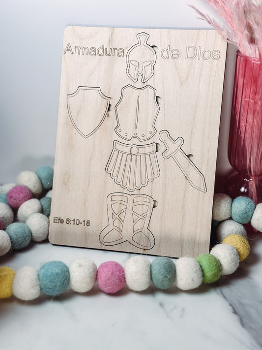 Rompecabezas de Madera Armadura de Dios Rompecabezas Bíblico Efesios 6:10-18 Herramienta de Aprendizaje ninos Bíblico de Madera para ninos