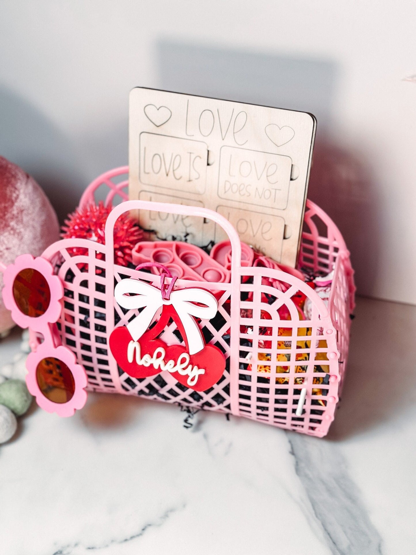 Love Basket Valentines Day Bag Medium  Jelly Tote Trendy Retro Basket Valentine day Filled Jelly Purse Gift for my daugther 5th birthday