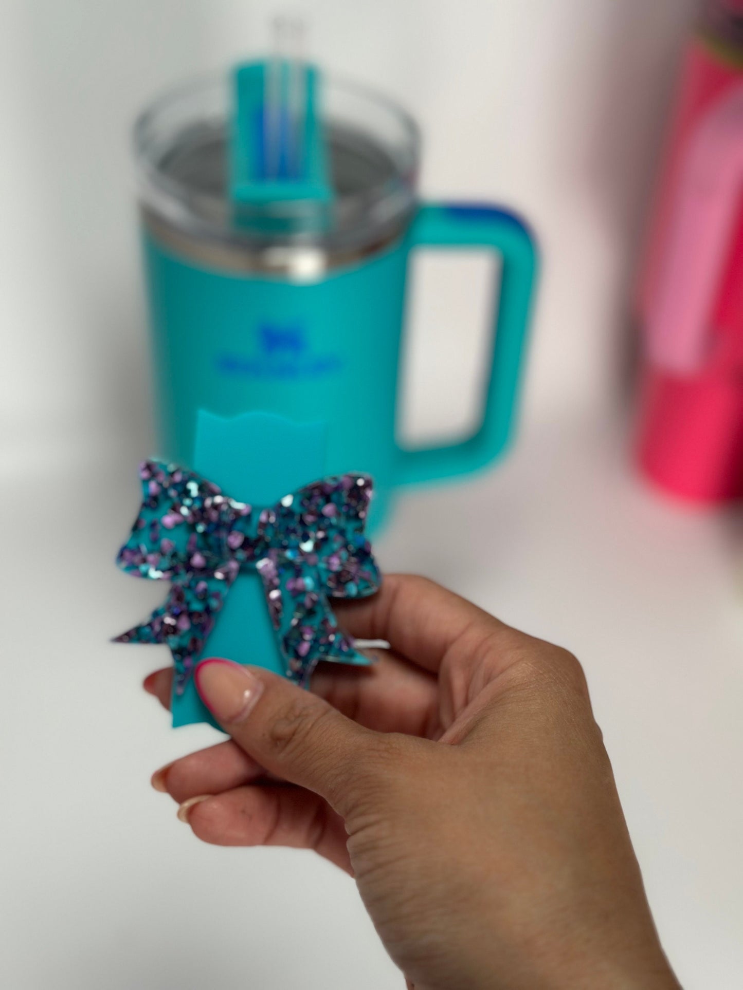 Personalized name Plate Tumbler  chearleader bow Tumbler Name Tag Personalized name topper name tag Cheer Bow Tumbler gift for cheerteam