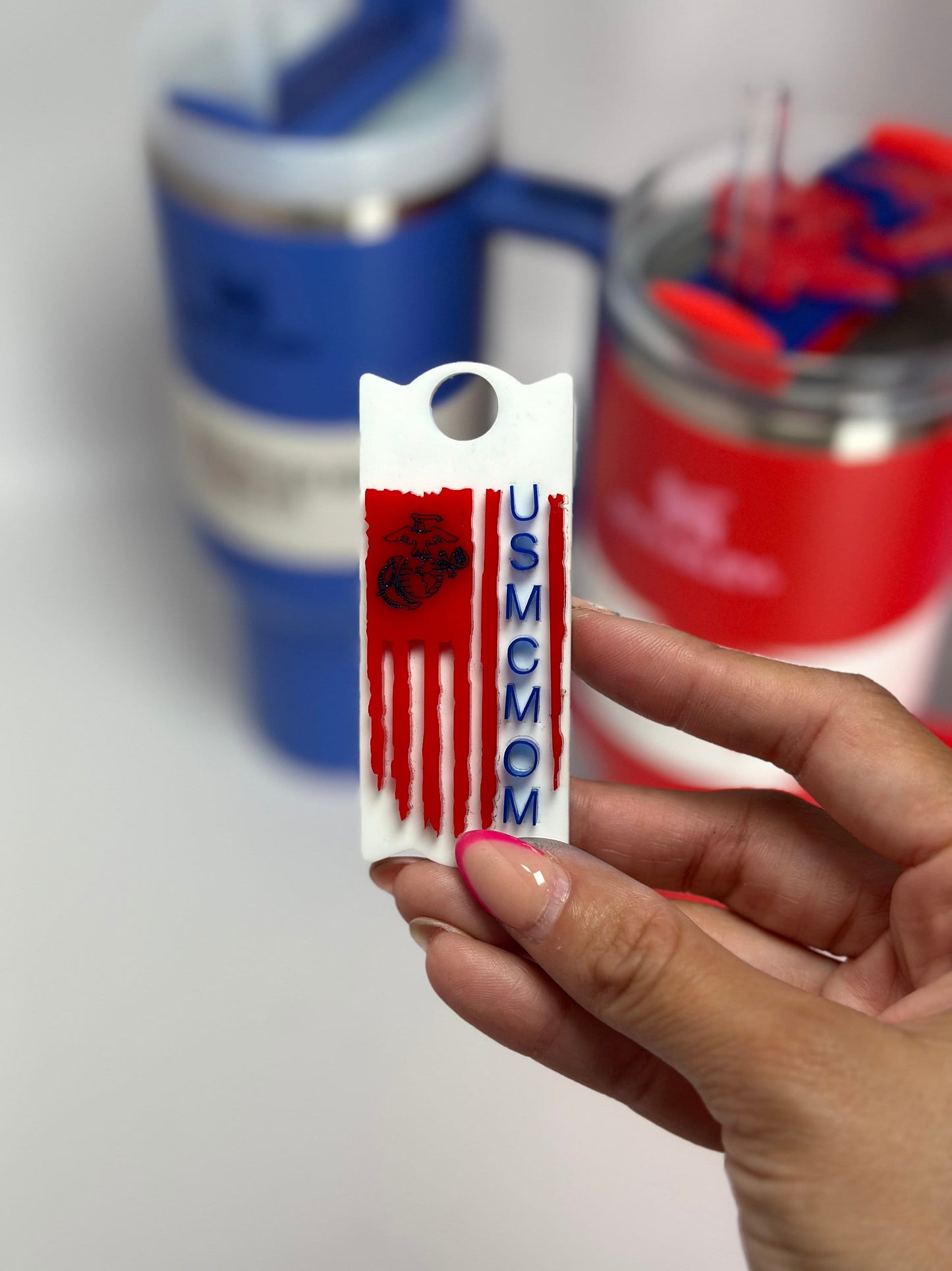 Personalized Tumbler Name Plate USMC Flag Stanley Name Tag For Topper Acrylic EGA Name Plate Quencher Name Tag Military wife Combo set