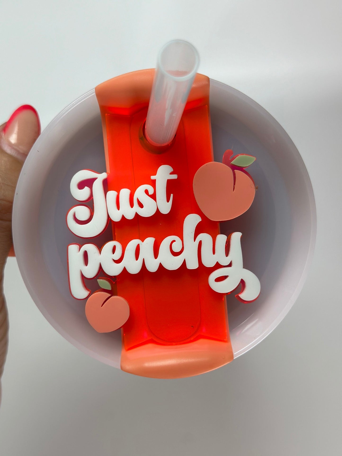 Just Peachy Tumbler Topper Peach Stanley Name Plate Name Plate Name Plate Stanley Lid Topper Custom Name Plate Nectarine tumbler name tag