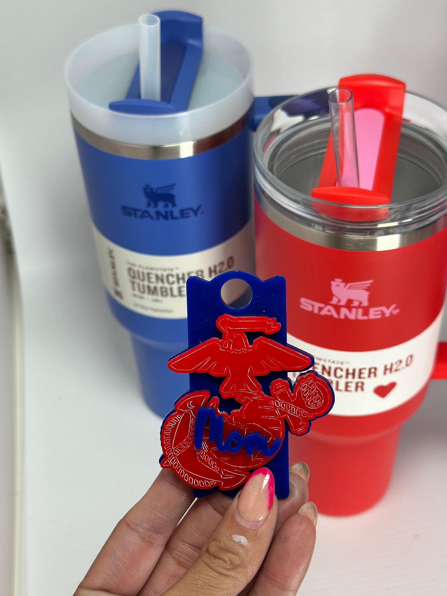 Personalized Tumbler Name Plate USMC Flag Stanley Name Tag For Topper Acrylic EGA Name Plate Quencher Name Tag Military wife Combo set