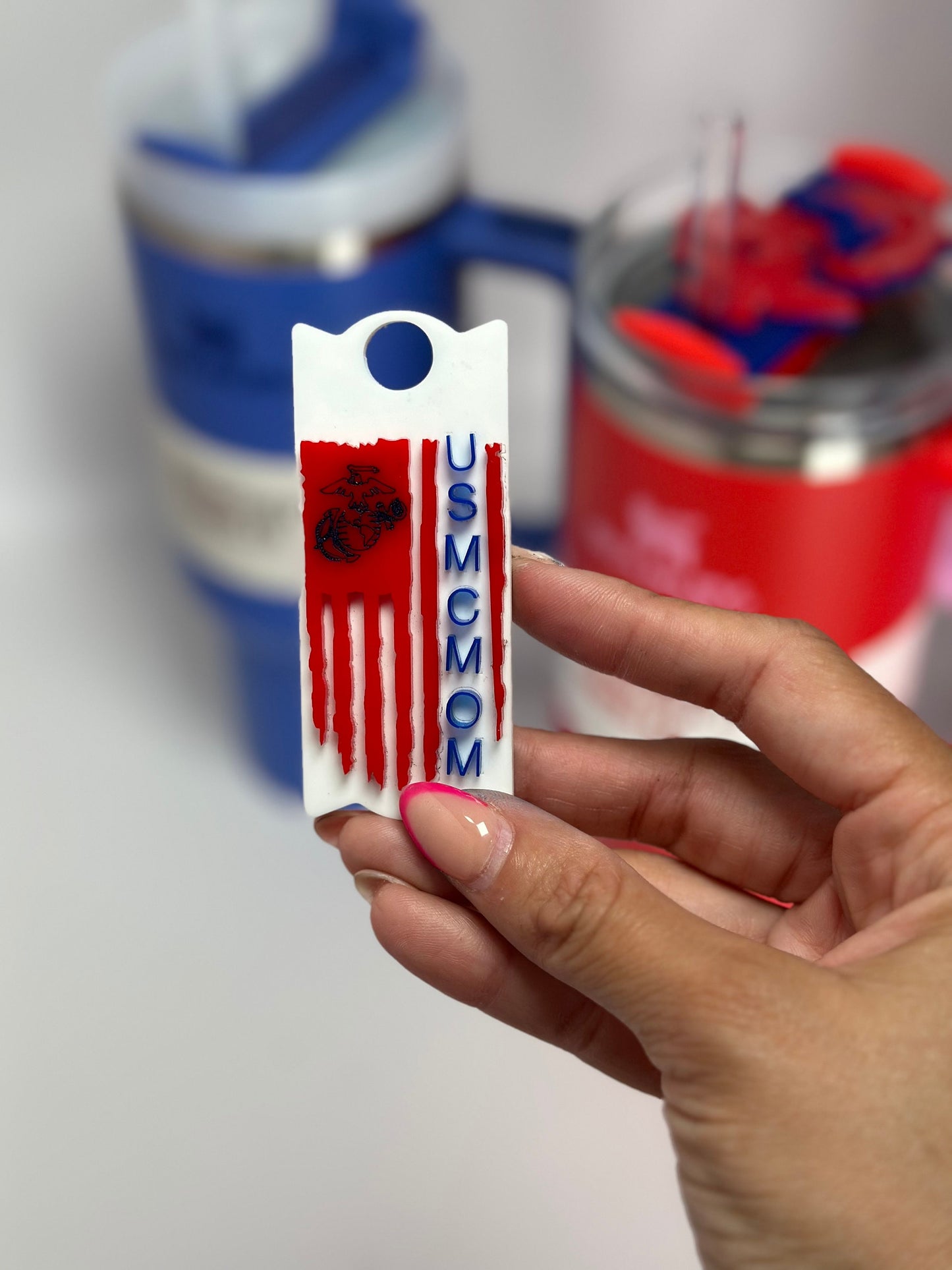 Personalized Tumbler Name Plate USMC Flag Stanley Name Tag For Tumbler Plate Topper Acrylic EGA Name Plate Quencher Name Tag Military wife