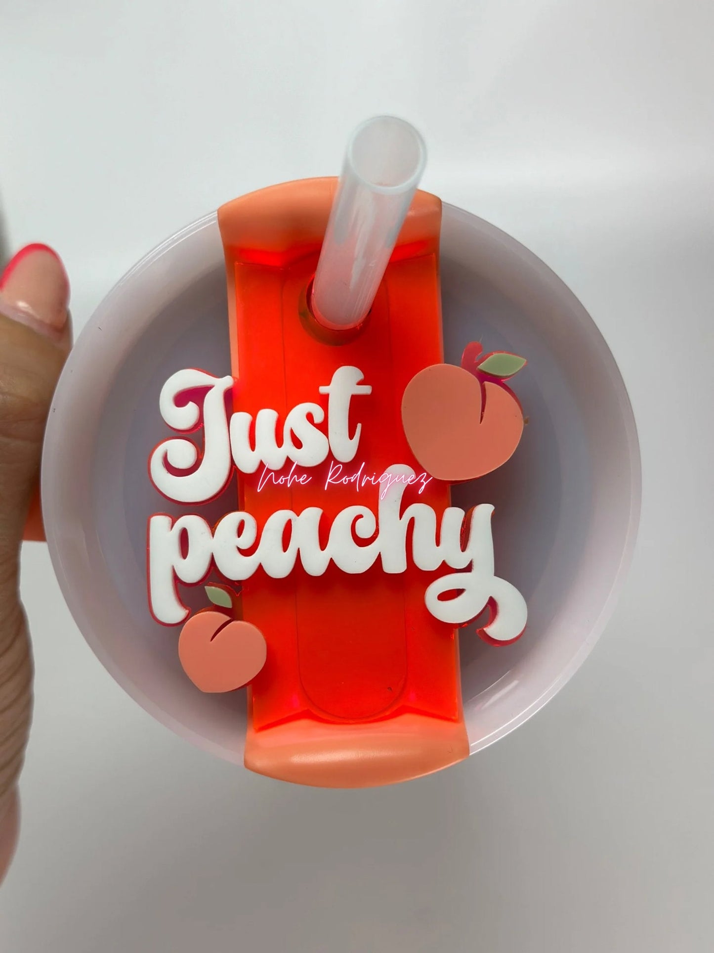 Just Peachy Tumbler Topper Peach Stanley Name Plate Name Plate Name Plate Stanley Lid Topper Custom Name Plate Nectarine tumbler name tag