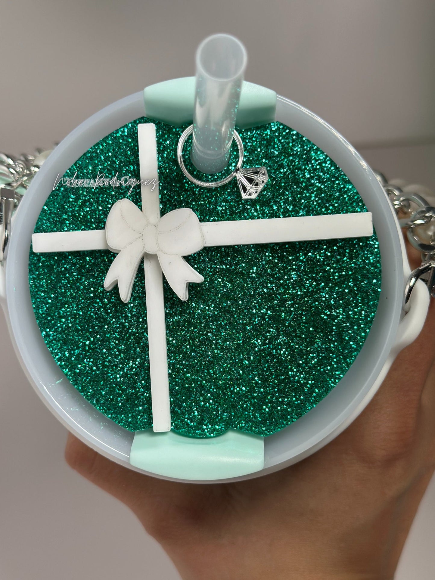 Breakfast Blue bow topper Tumbler Name Tag H2.0 Tumbler Topper Tumbler custom Tumbler Tag Topper Teal bow White Bow Topper bow accessories