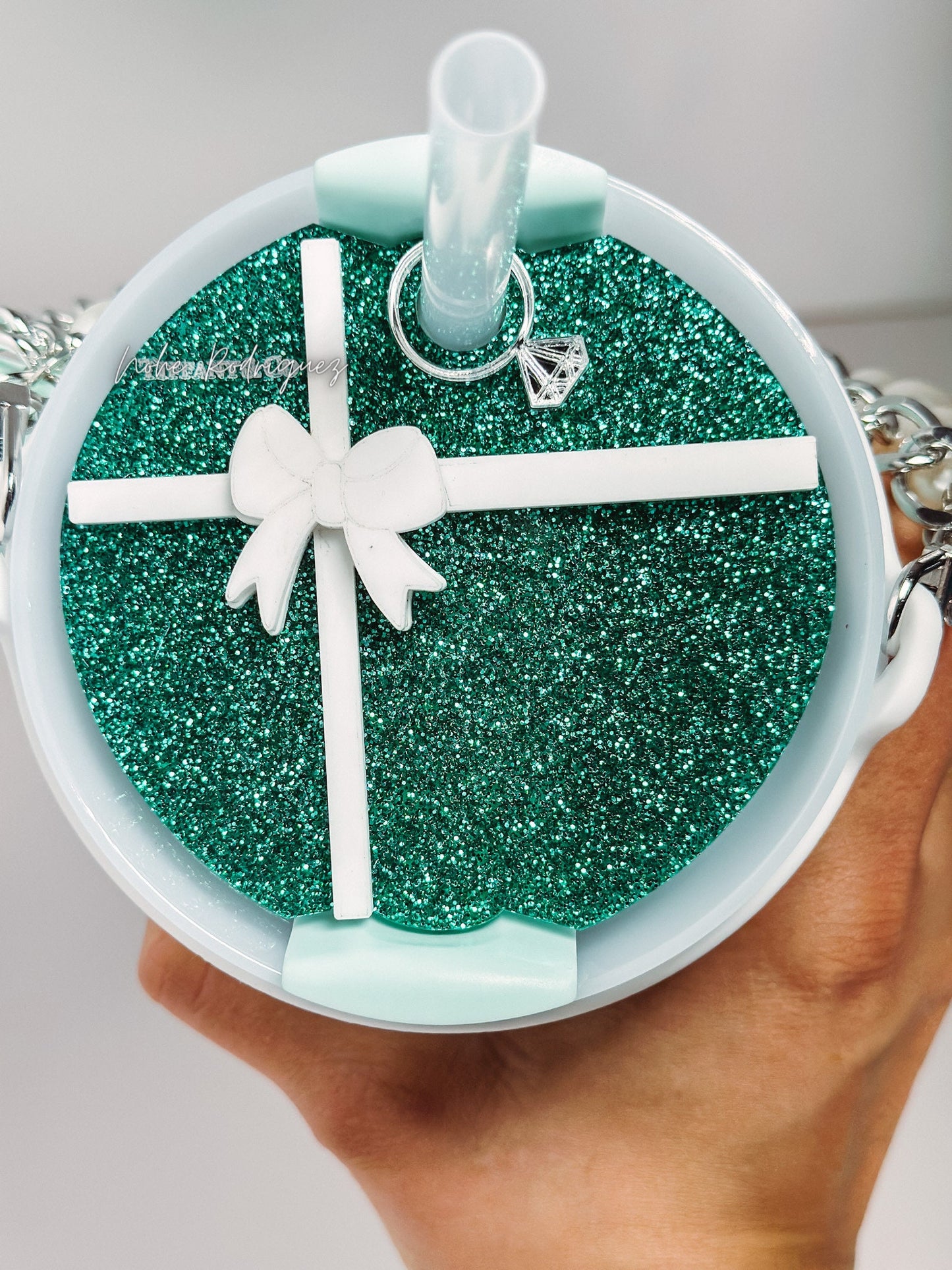 Breakfast Blue bow topper Tumbler Name Tag H2.0 Tumbler Topper Tumbler custom Tumbler Tag Topper Teal bow White Bow Topper bow accessories
