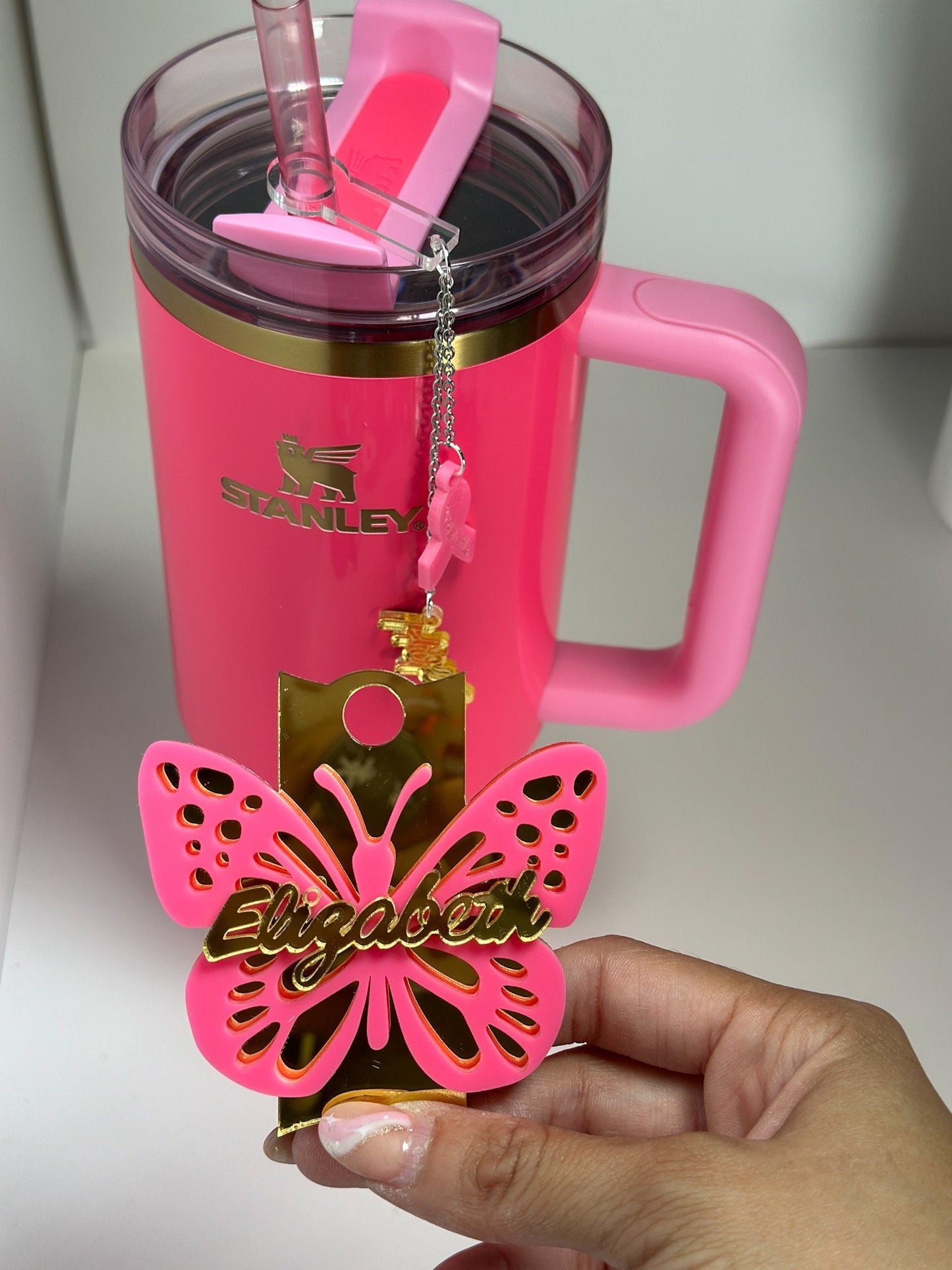 Pink Gold Heart tumbler cup accessory charm Cup Charm Pink Lover Charm straw charms Pink Parade Tumbler Topper Pink gold