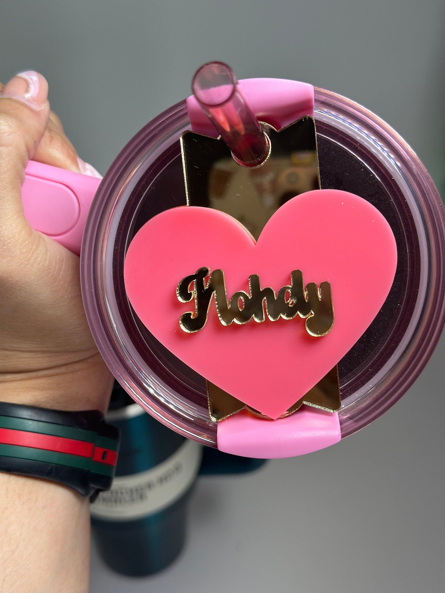 Pink Gold Heart tumbler cup accessory charm Cup Charm Pink Lover Charm straw charms Pink Parade Tumbler Topper Pink gold