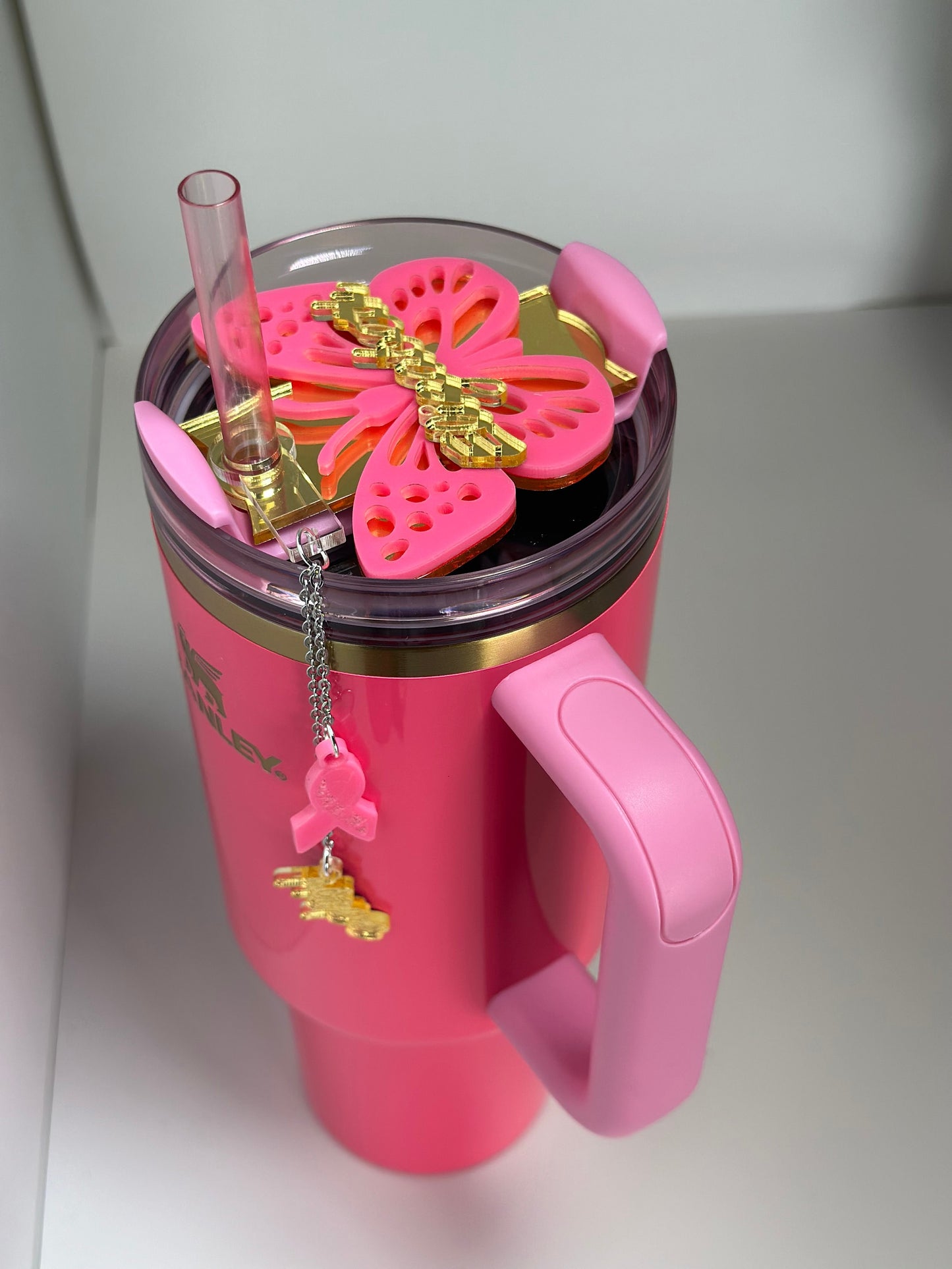 Pink Parade Butterfly Tumbler Topper Pink Tumbler Topper Pink Gold tumbler charms Topper Pink Gold tumbler Topper Tumbler name plate
