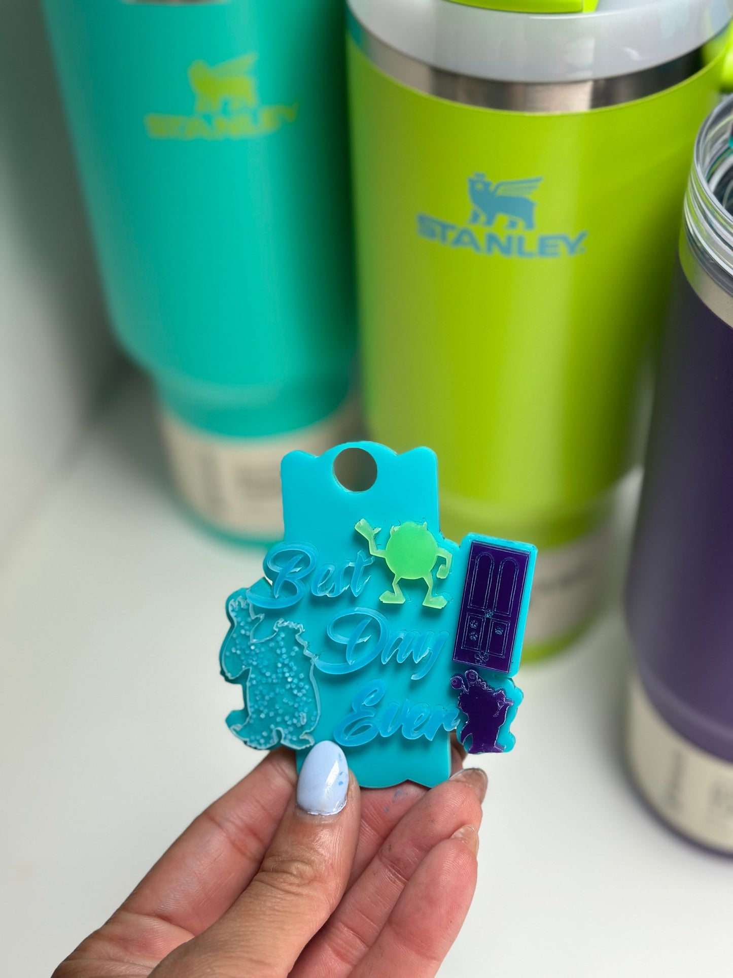 Monster name plate tumbler Name Plate best day ever Name Tag glow in the dark name tag tropical teal accessory name plate monster toppers