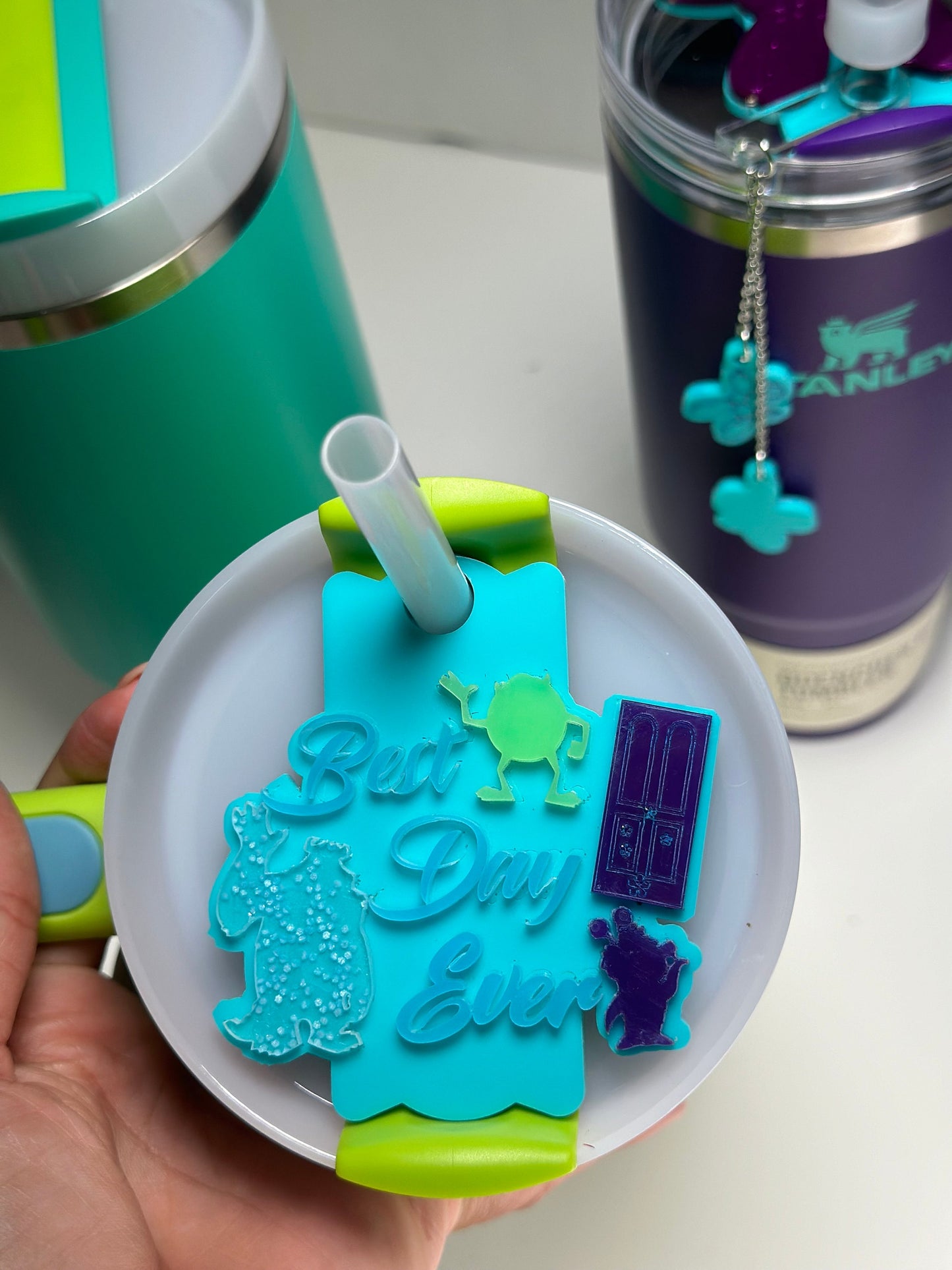 Monster name plate tumbler Name Plate best day ever Name Tag glow in the dark name tag tropical teal accessory name plate monster toppers