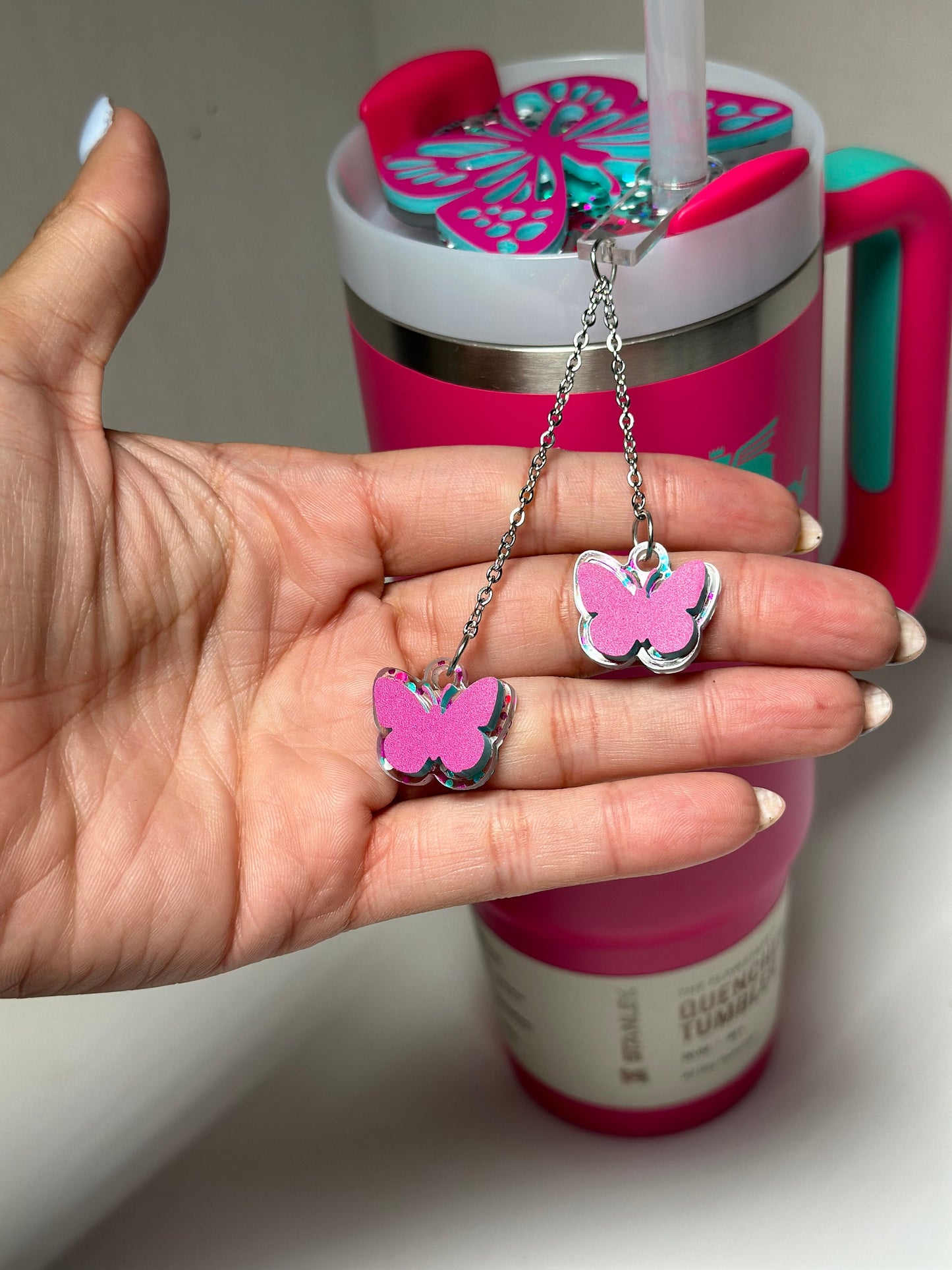 Passion Pink Butterfly Tumbler Topper Set Pink teal Charms pasionpink accessory Topper Tumbler Name Plate Perfect for teal pink set