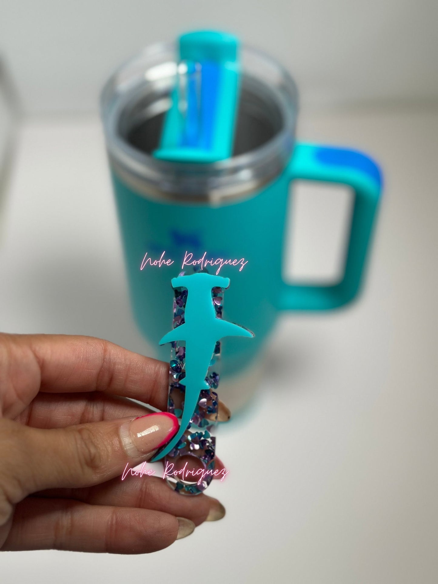 Personalized Tumbler Plate shark Name Tag Accessory Custom Tumbler Name Tag Tumbler Topper Name Plate beach theme tumbler gift for her