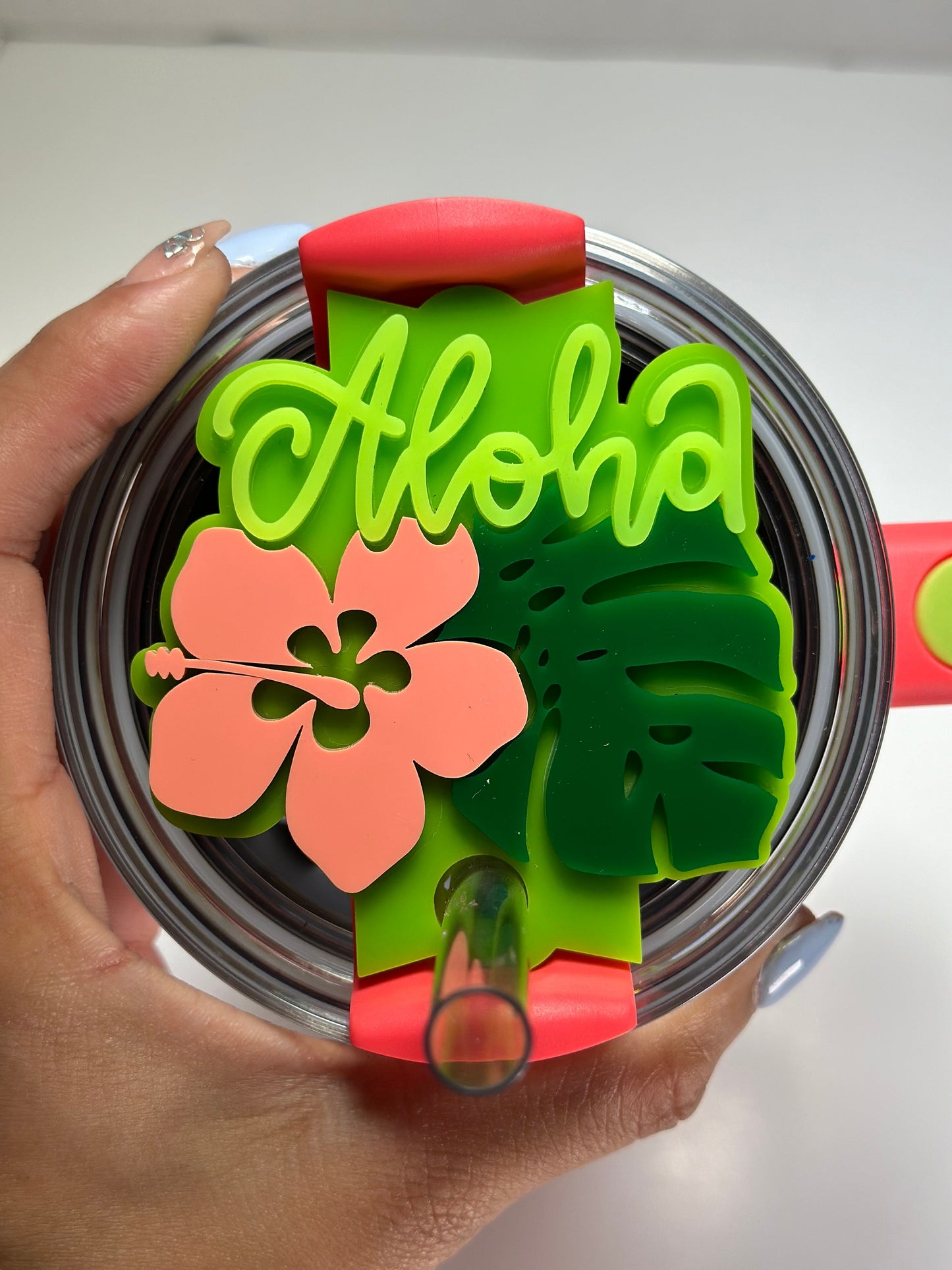 Aloha Tropical Flower Tumbler Topper Hibiscus Flower Tag Personalized Flower Topper Tumbler Name Plate Topper Personalized Tumbler Accessory
