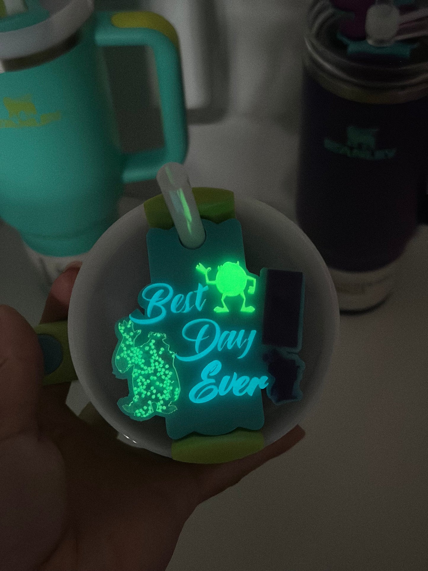 Monster name plate tumbler Name Plate best day ever Name Tag glow in the dark name tag tropical teal accessory name plate monster toppers