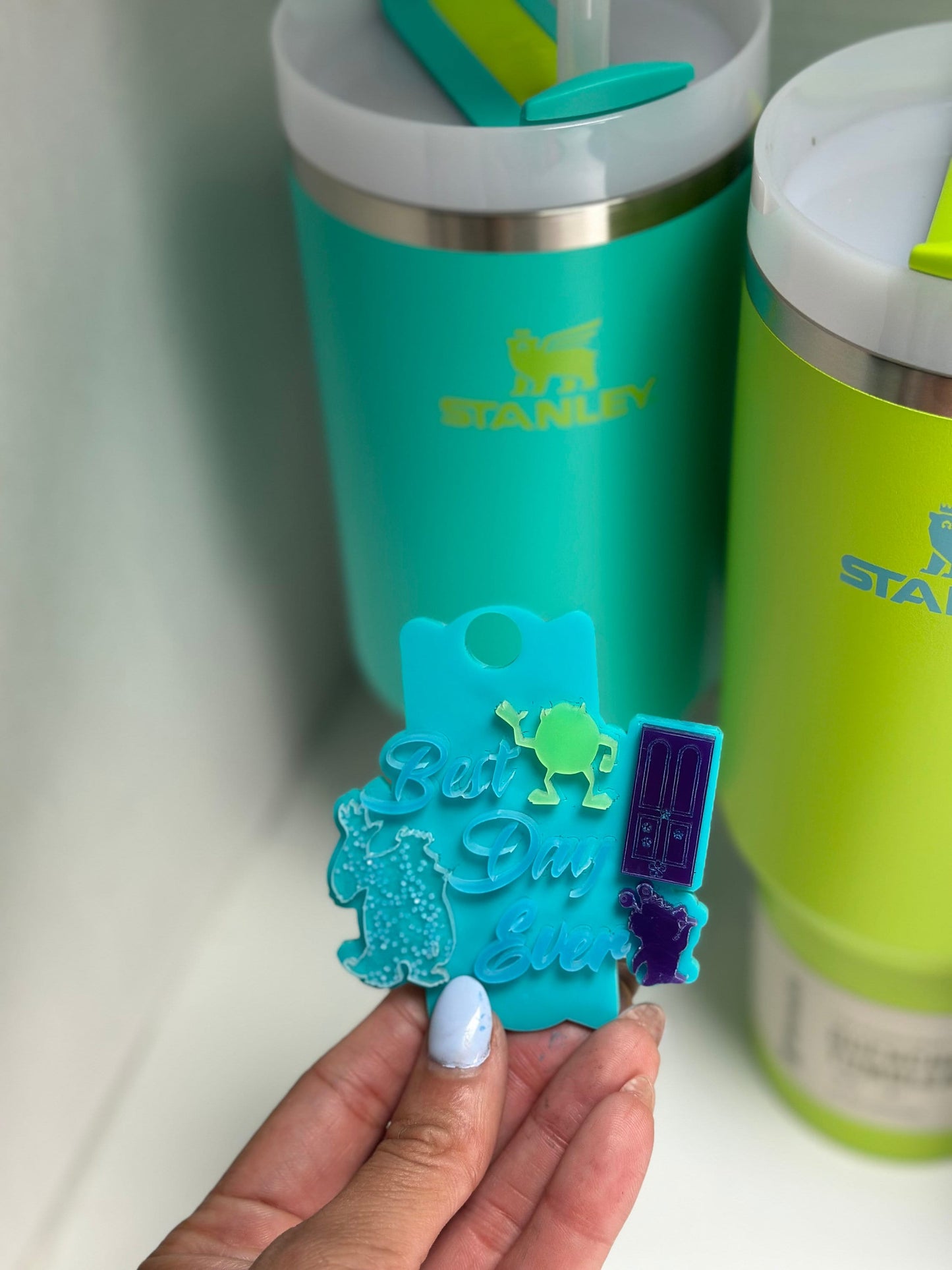 Monster name plate tumbler Name Plate best day ever Name Tag glow in the dark name tag tropical teal accessory name plate monster toppers