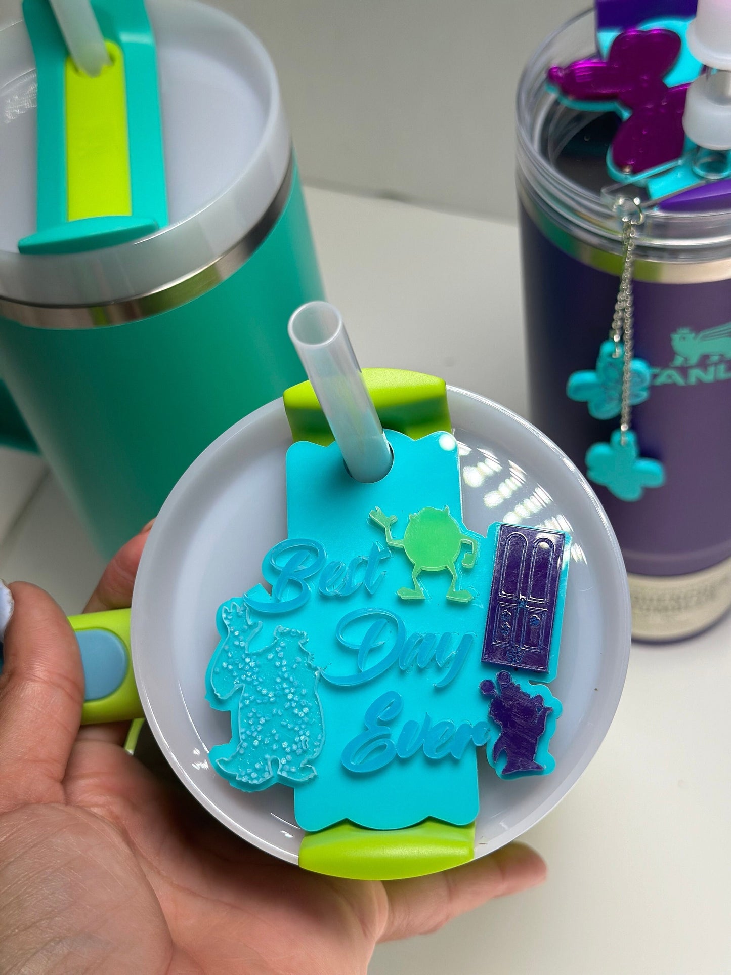 Monster name plate tumbler Name Plate best day ever Name Tag glow in the dark name tag tropical teal accessory name plate monster toppers