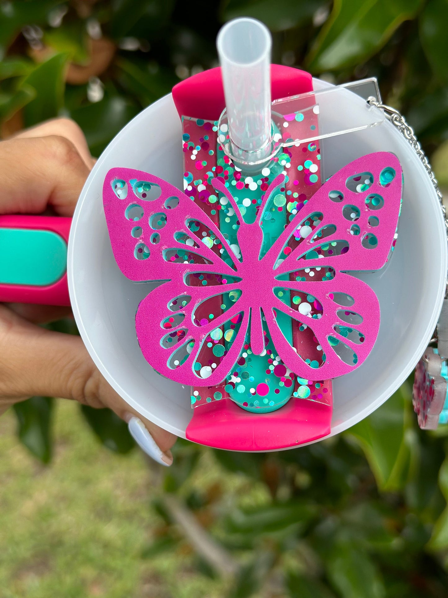 Passion Pink Butterfly Tumbler Topper Set Pink teal Charms pasionpink accessory Topper Tumbler Name Plate Perfect for teal pink set