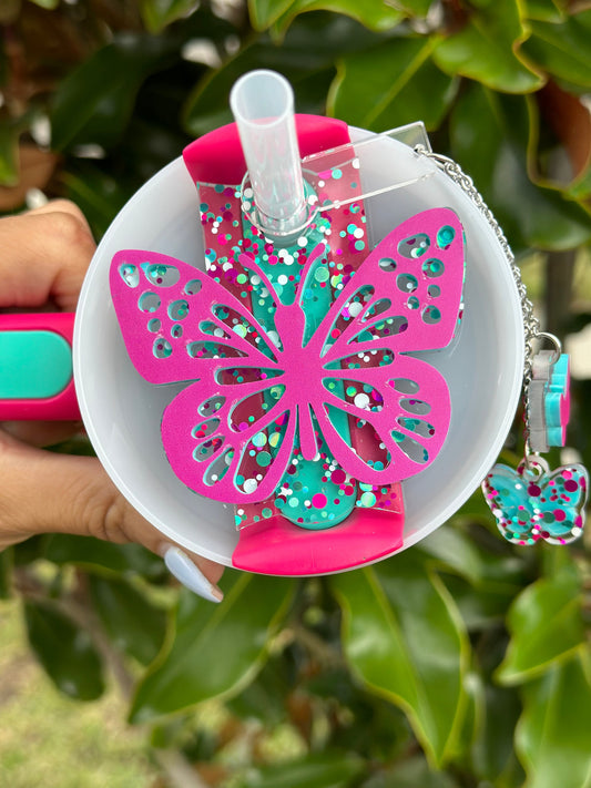 Passion Pink Butterfly Tumbler Topper Set Pink teal Charms pasionpink accessory Topper Tumbler Name Plate Perfect for  teal pink set