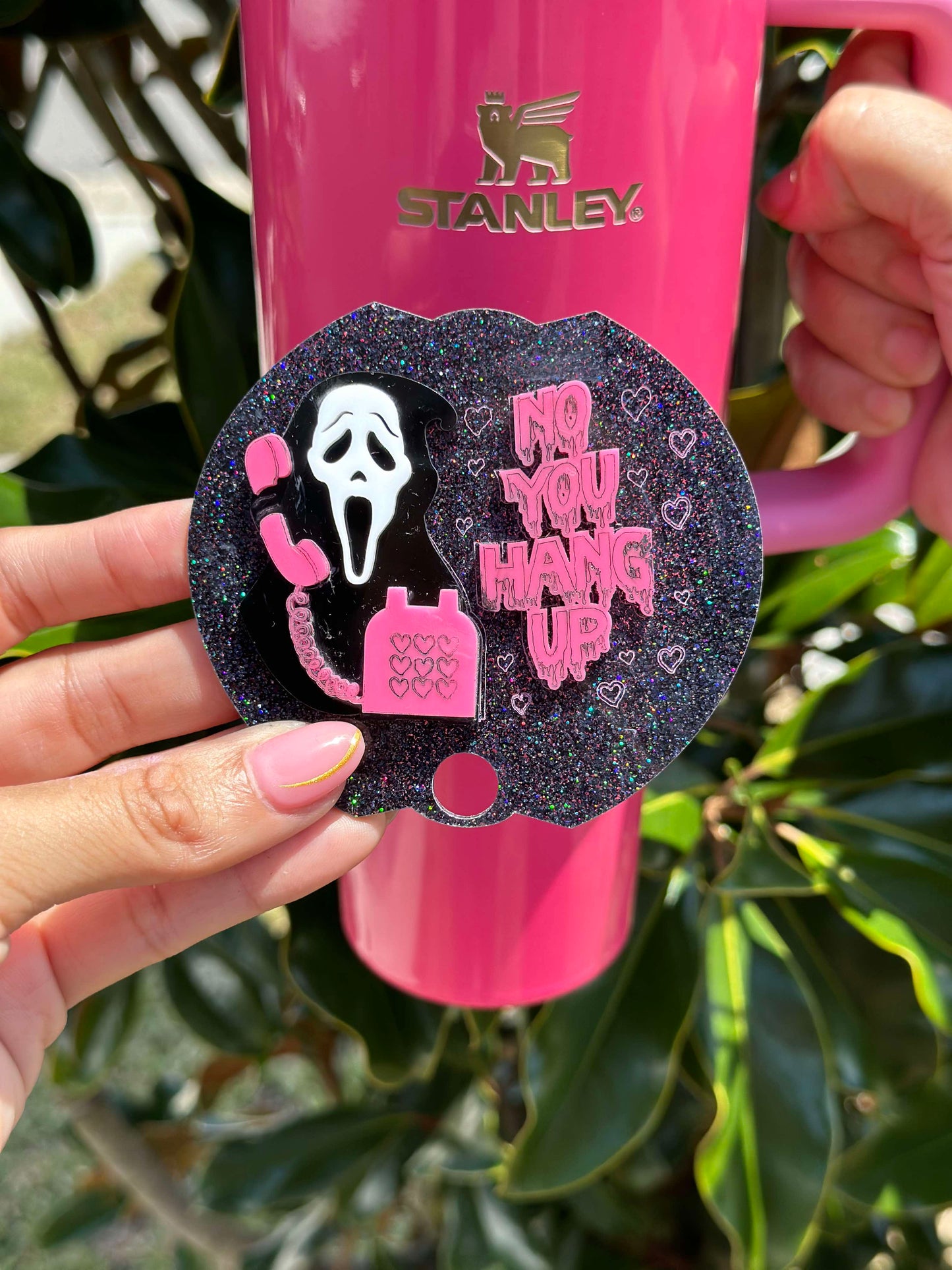 Spooky Tumbler H2.0 Cup Topper | Fits 40oz | 30oz | 20oz Tumblers | "No You Hang Up" Scream Design | Tumbler Cup Accessories