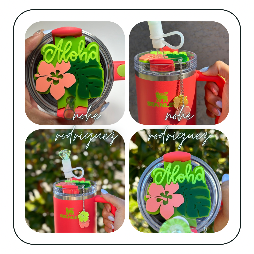 Aloha Tropical Flower Tumbler Topper Hibiscus Flower Tag Personalized Flower Topper Tumbler Name Plate Topper Personalized Tumbler Accessory