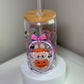 Spooky Pink Bow BuBu Monster Glass Cup – 16 oz Halloween Iced Coffee Tumbler Inspired by Labubu Style