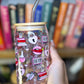 Slow Burn Bookish Glass Cup – 16oz Glass Can with Straw + Bamboo Lid | Romance Reader Gift