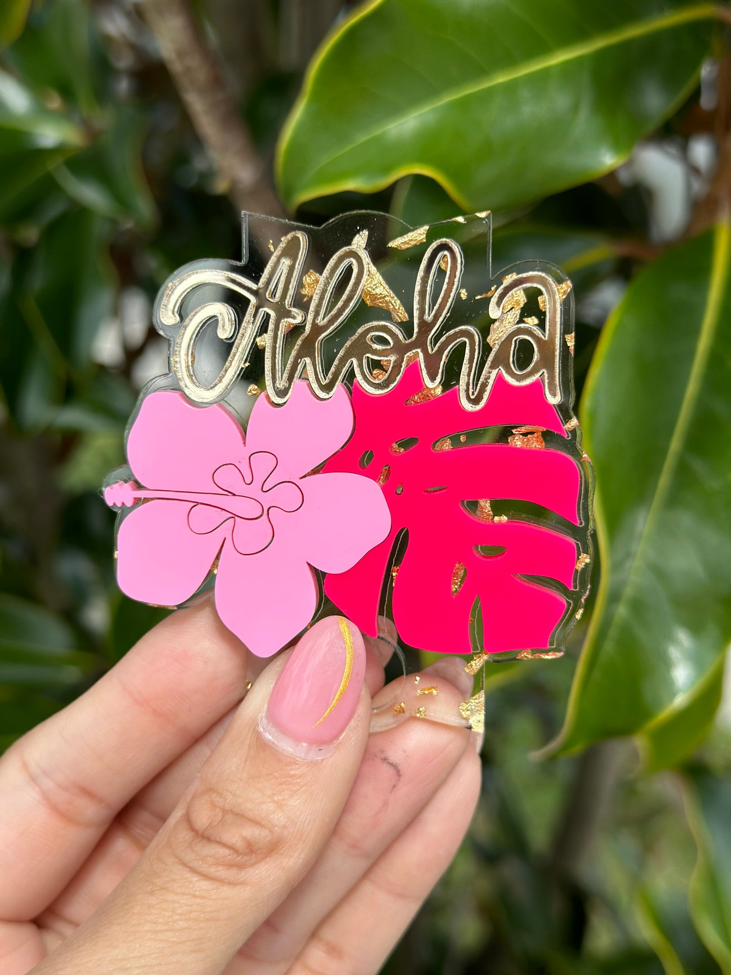 Pink Aloha Tropical Flower Tumbler Topper Hibiscus Flower Tag Personalized Flower Topper Tumbler Name Plate Topper Personalized Tumbler Accessory Pink Parade