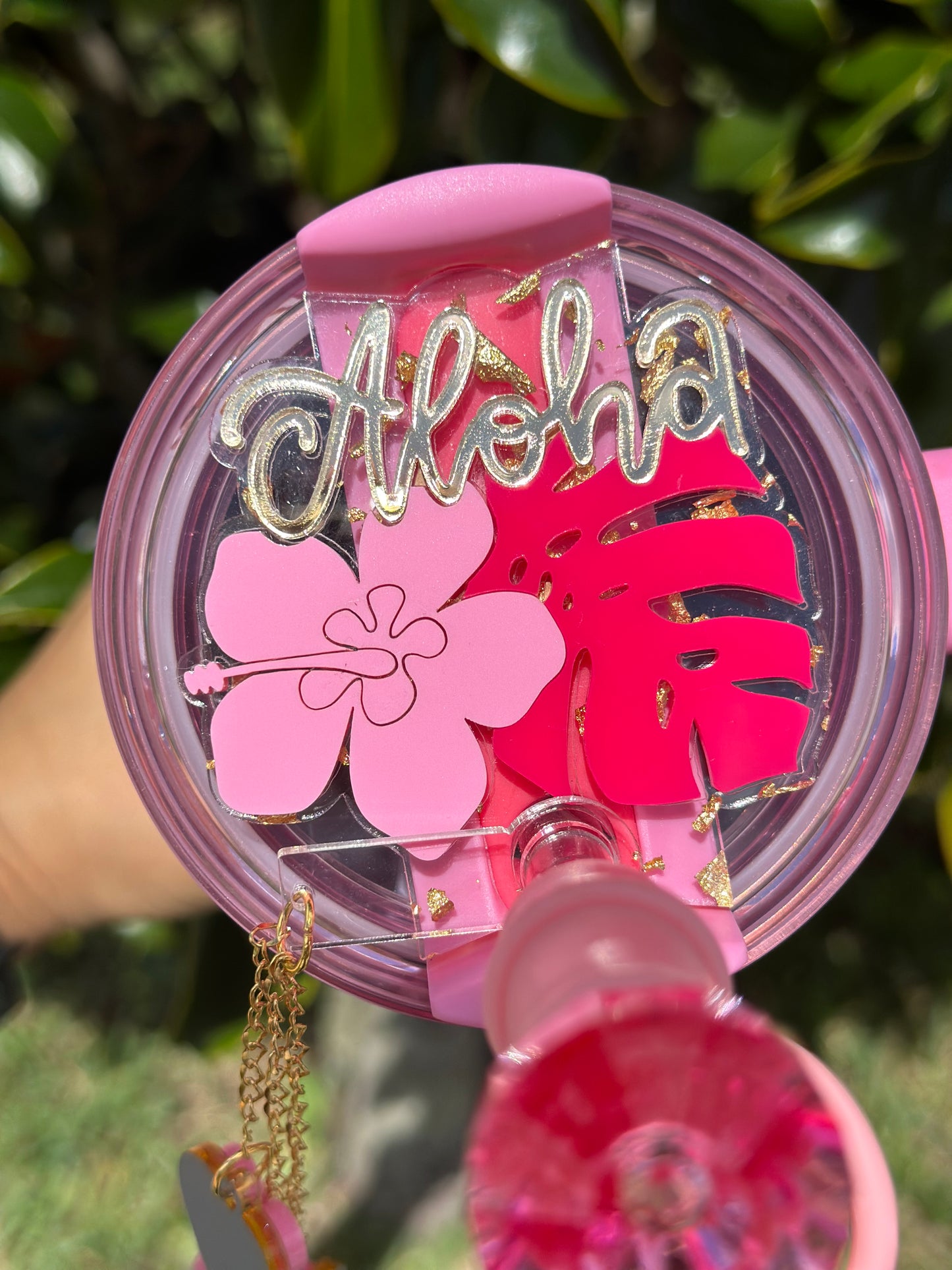 Pink Aloha Tropical Flower Tumbler Topper Hibiscus Flower Tag Personalized Flower Topper Tumbler Name Plate Topper Personalized Tumbler Accessory Pink Parade