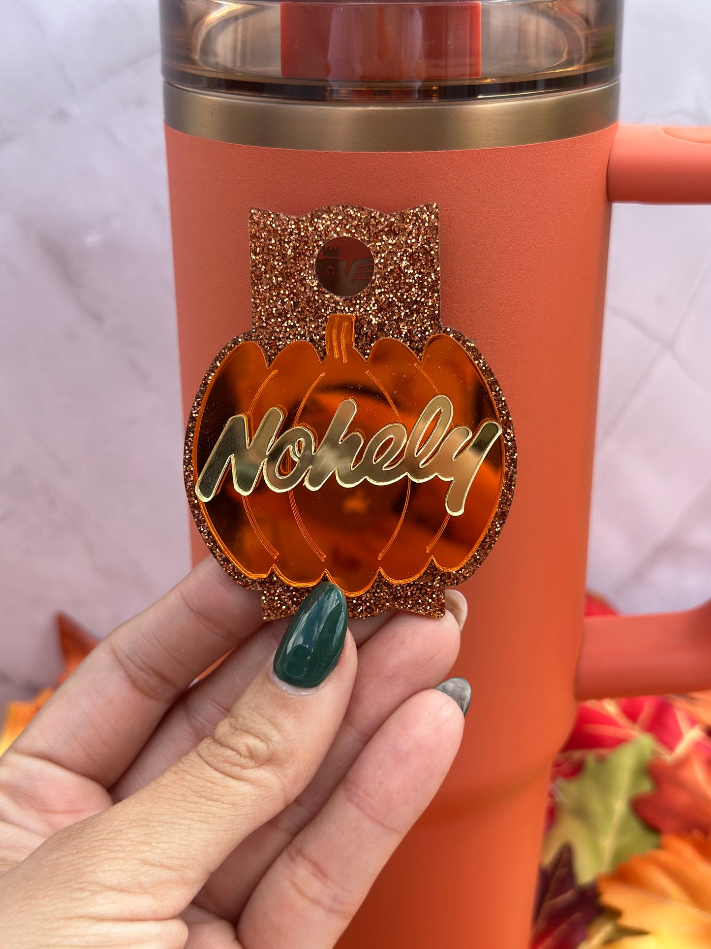 Pumpkin Fall Stanley Topper Halloween Name Tumbler Topper Spooky Season Topper Plate  Autumn Fall topper Name Plate Personalized Pumpkin