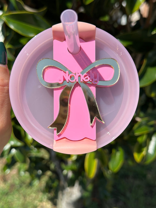 Dark pink Bow name plate Peach and Cream  Barbie |Stanley inspired Topper and Charm set