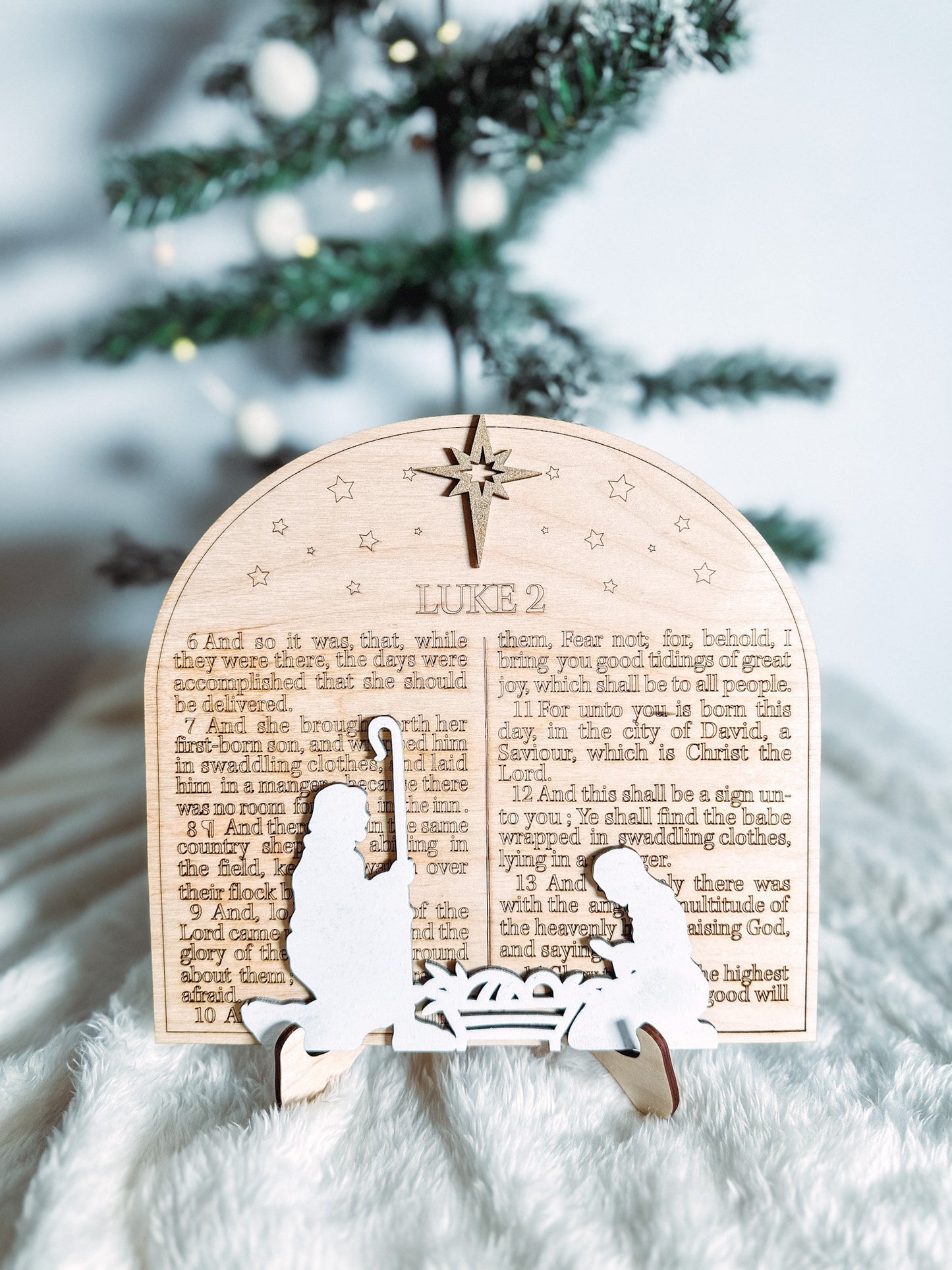 Luke 2 Scripture Christmas Ornament Shelf Sitter Wooden Nativity Home Decor Easel Handmade Wooden Nativity Luke 2 Home decor Christian Gift