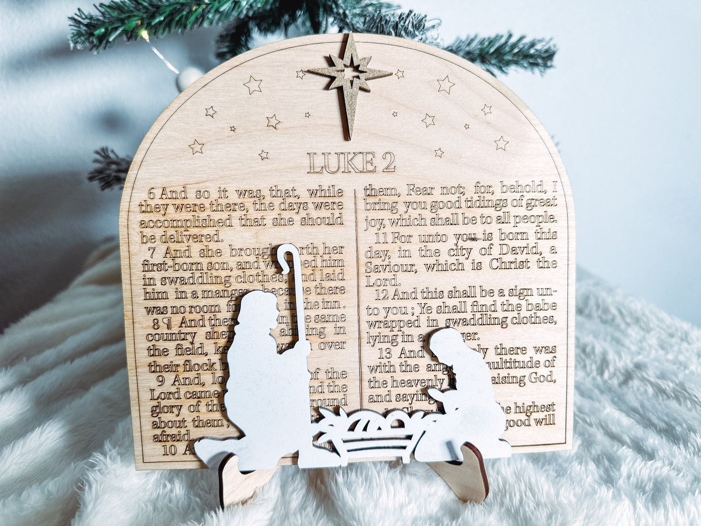 Luke 2 Scripture Christmas Ornament Shelf Sitter Wooden Nativity Home Decor Easel Handmade Wooden Nativity Luke 2 Home decor Christian Gift