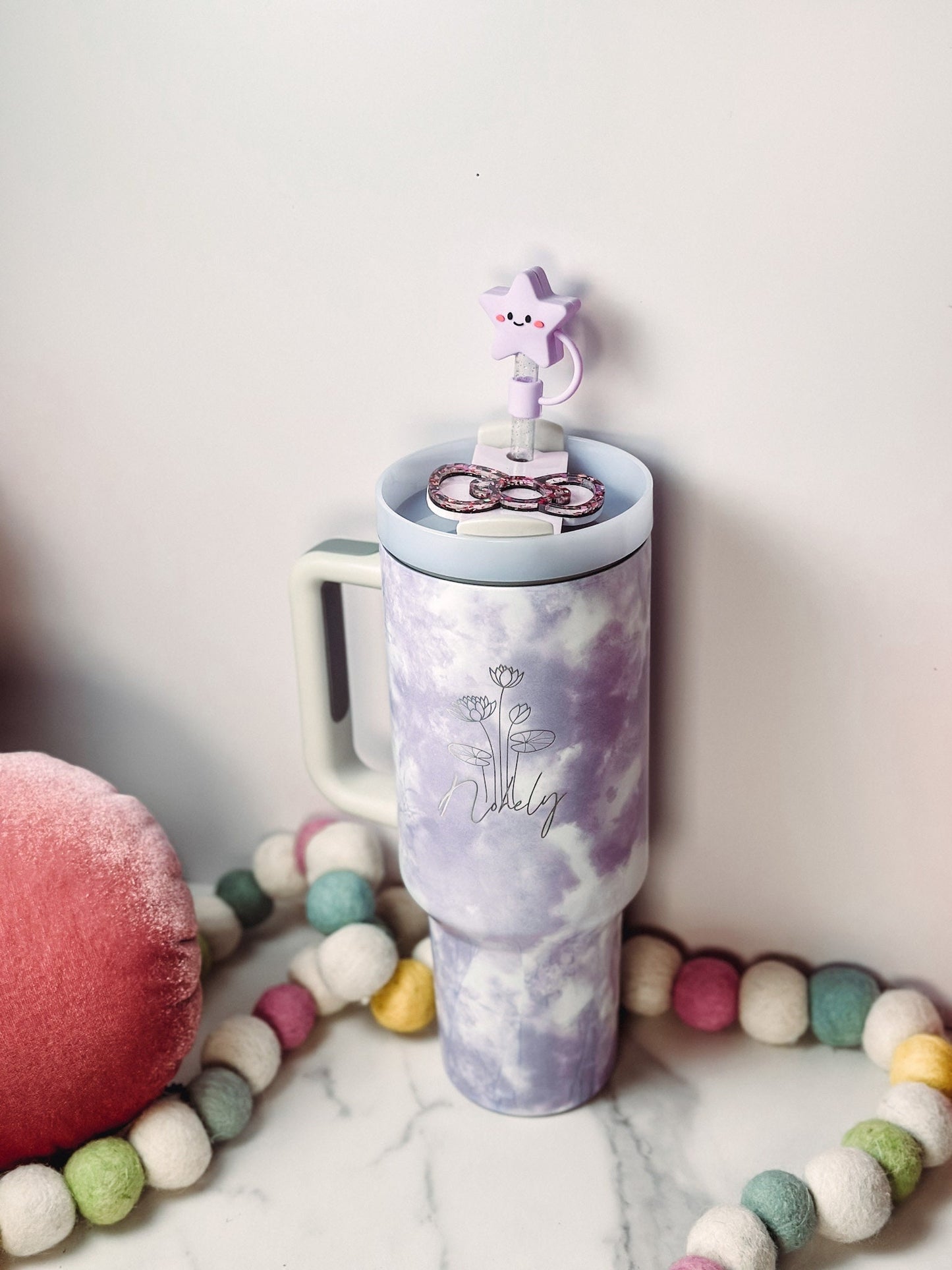 Personalized 40oz Tumbler w Handle Lid and Straw Stainless Steel Engraved Tumbler Personalized Gift for Her Stainless Steel Engraved Tumbler